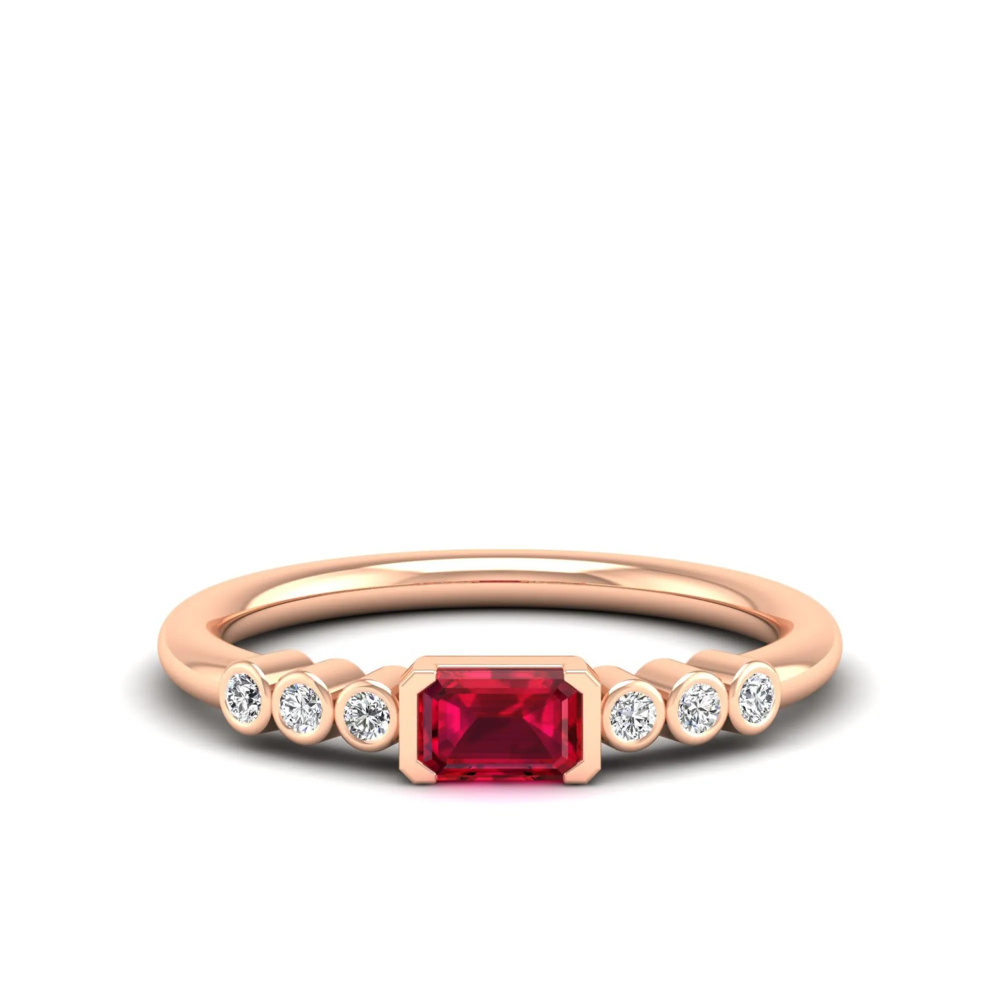 East-West Ruby and Bezel Diamond Ring