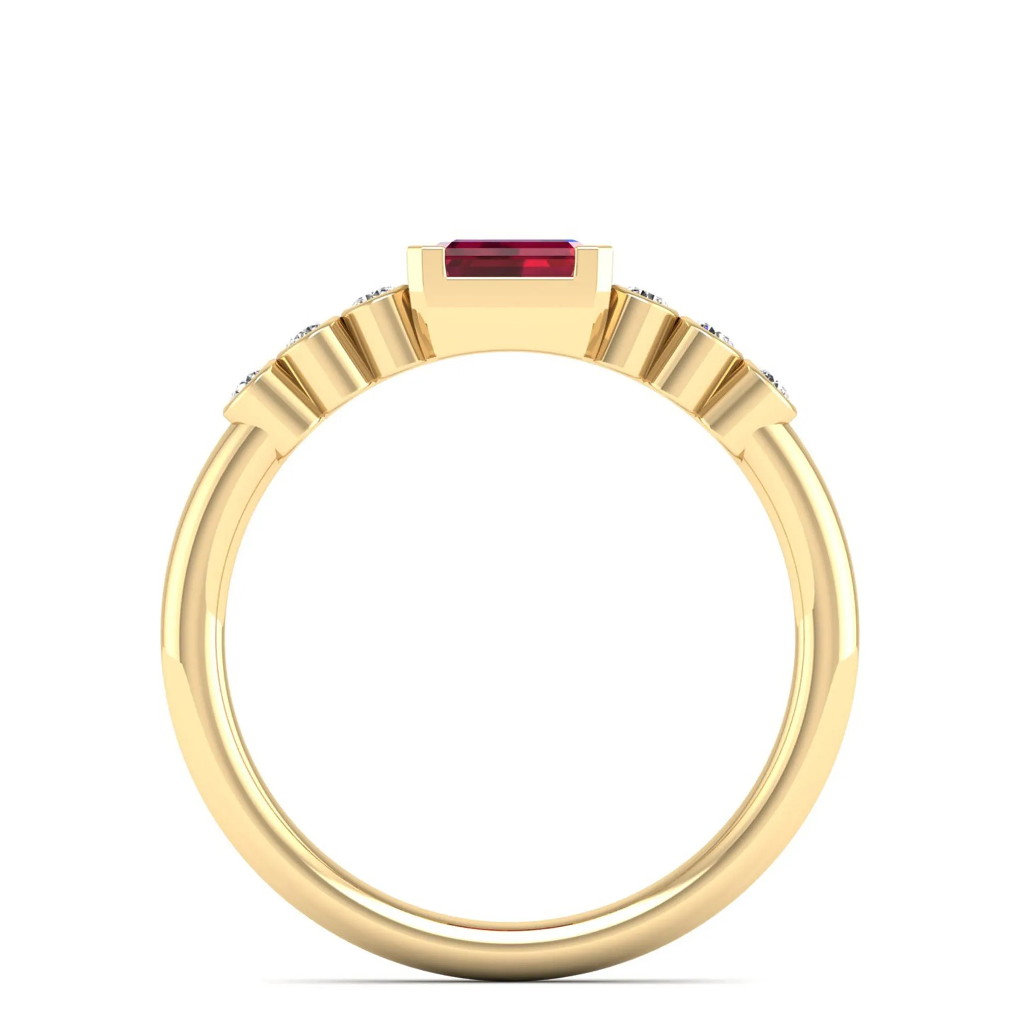 East-West Ruby and Bezel Diamond Ring