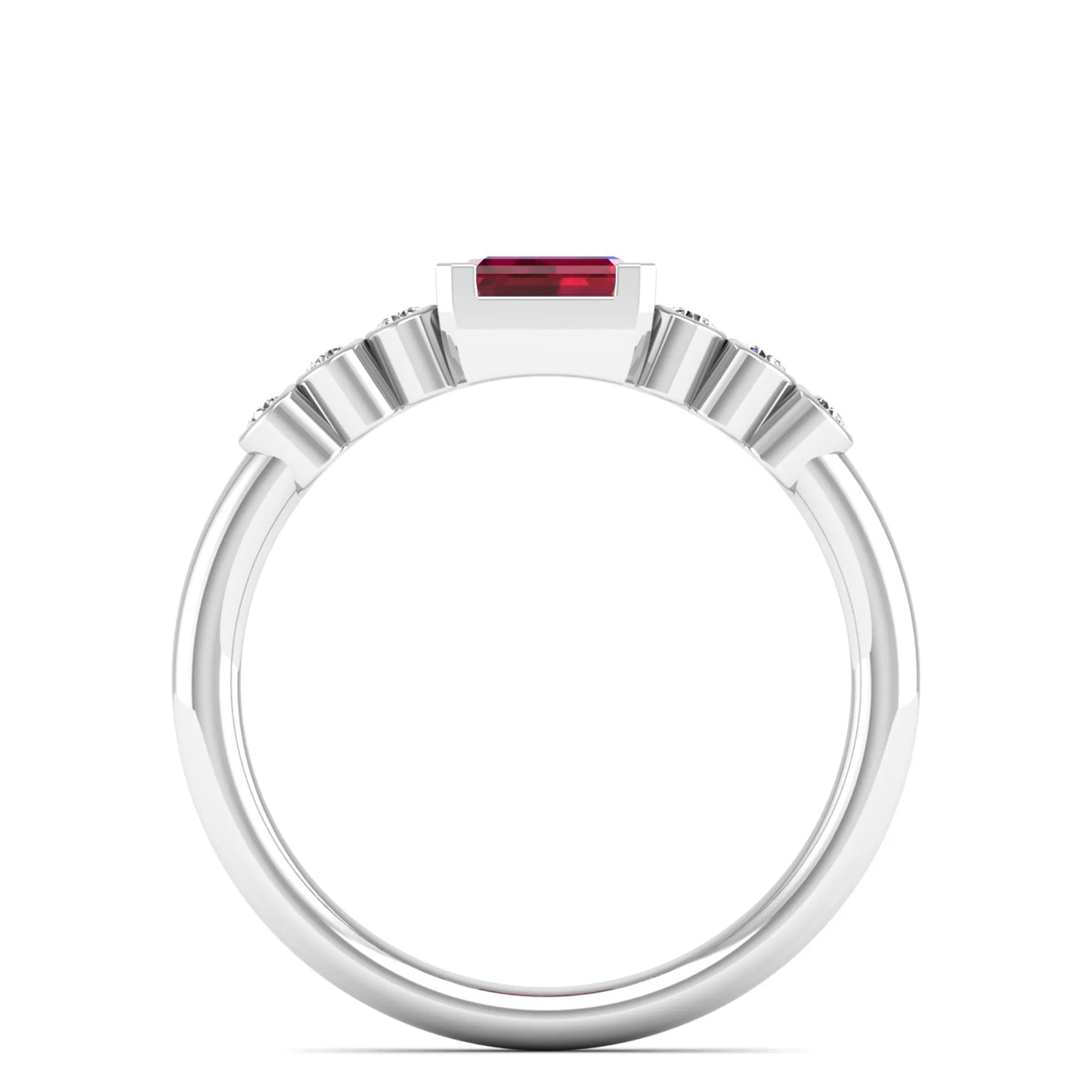 East-West Ruby and Bezel Diamond Ring