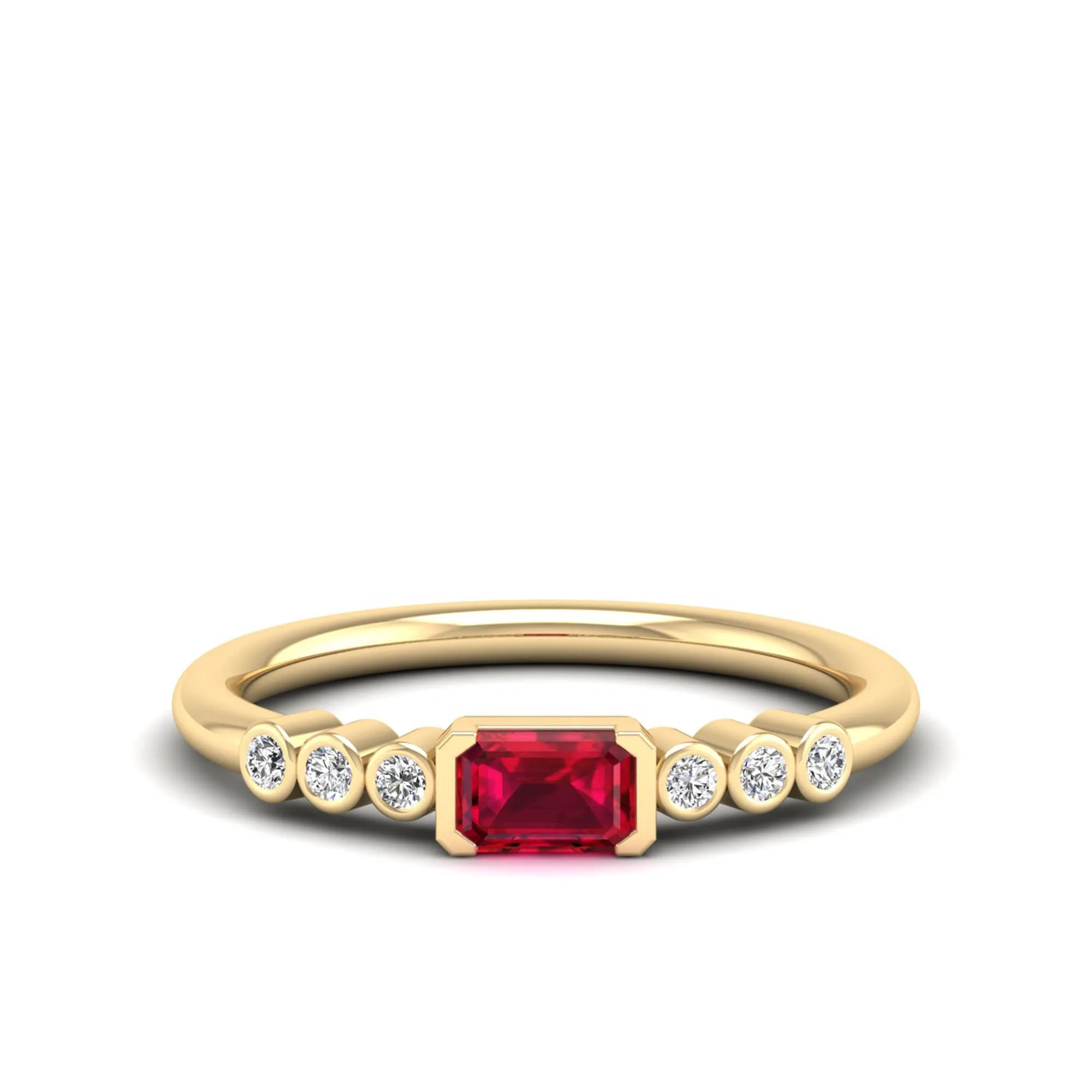 East-West Ruby and Bezel Diamond Ring
