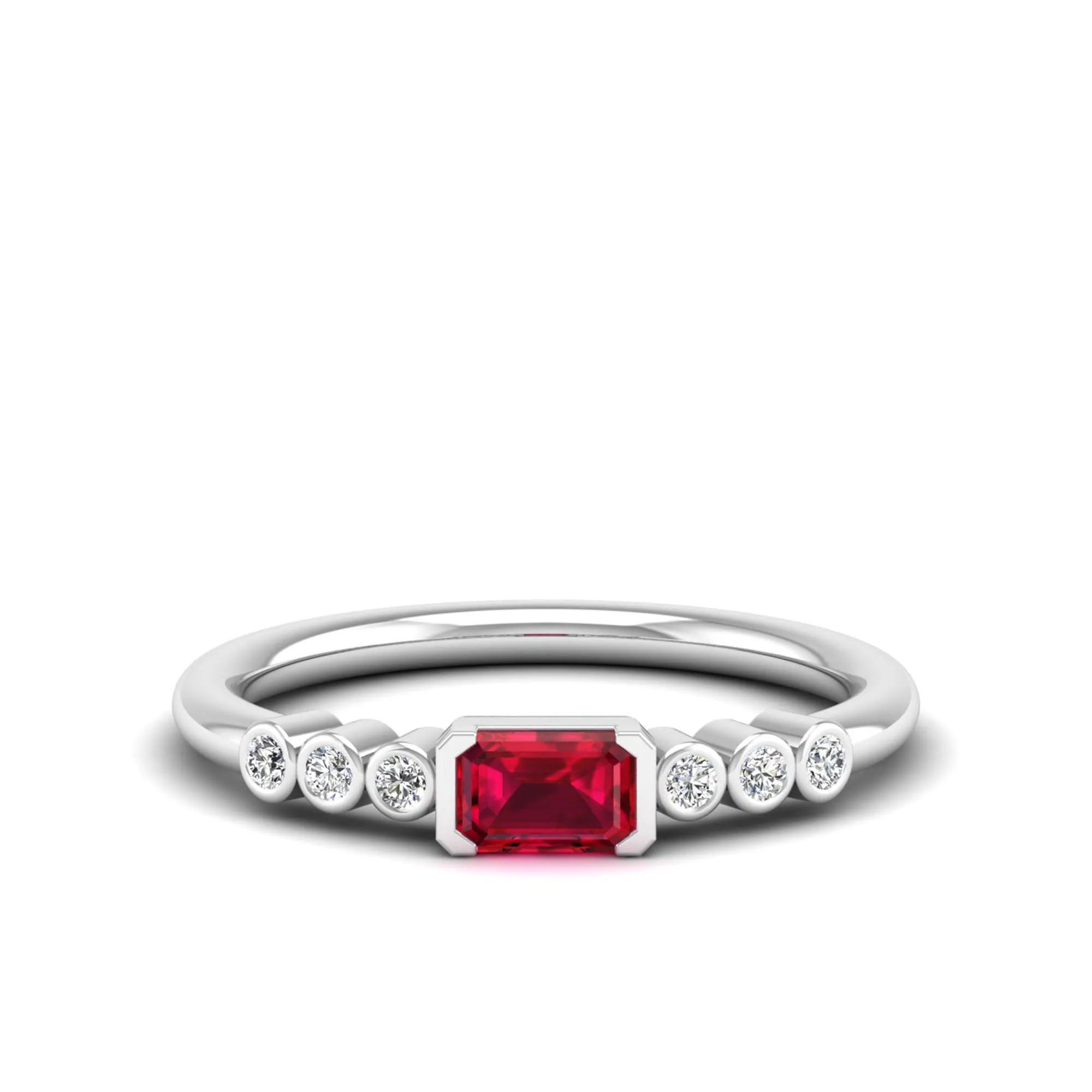 East-West Ruby and Bezel Diamond Ring