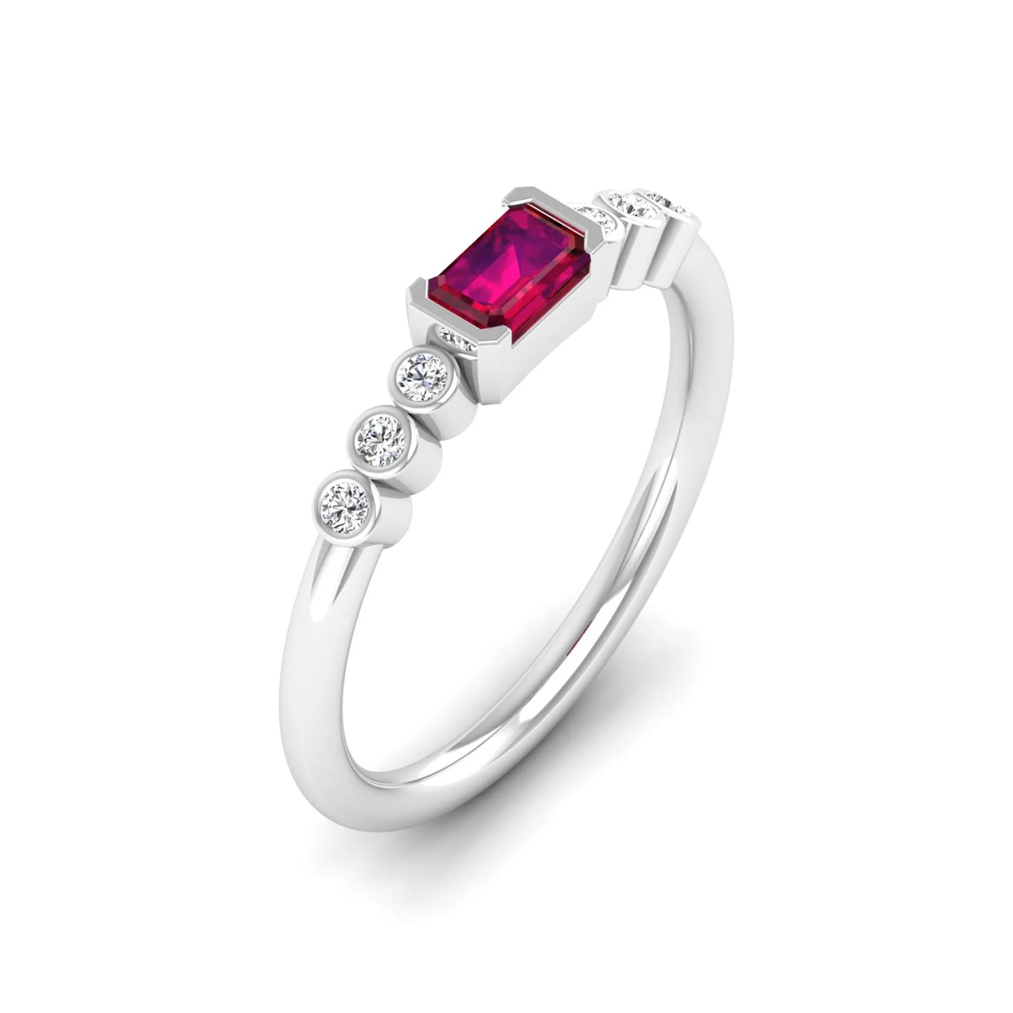 East-West Ruby and Bezel Diamond Ring