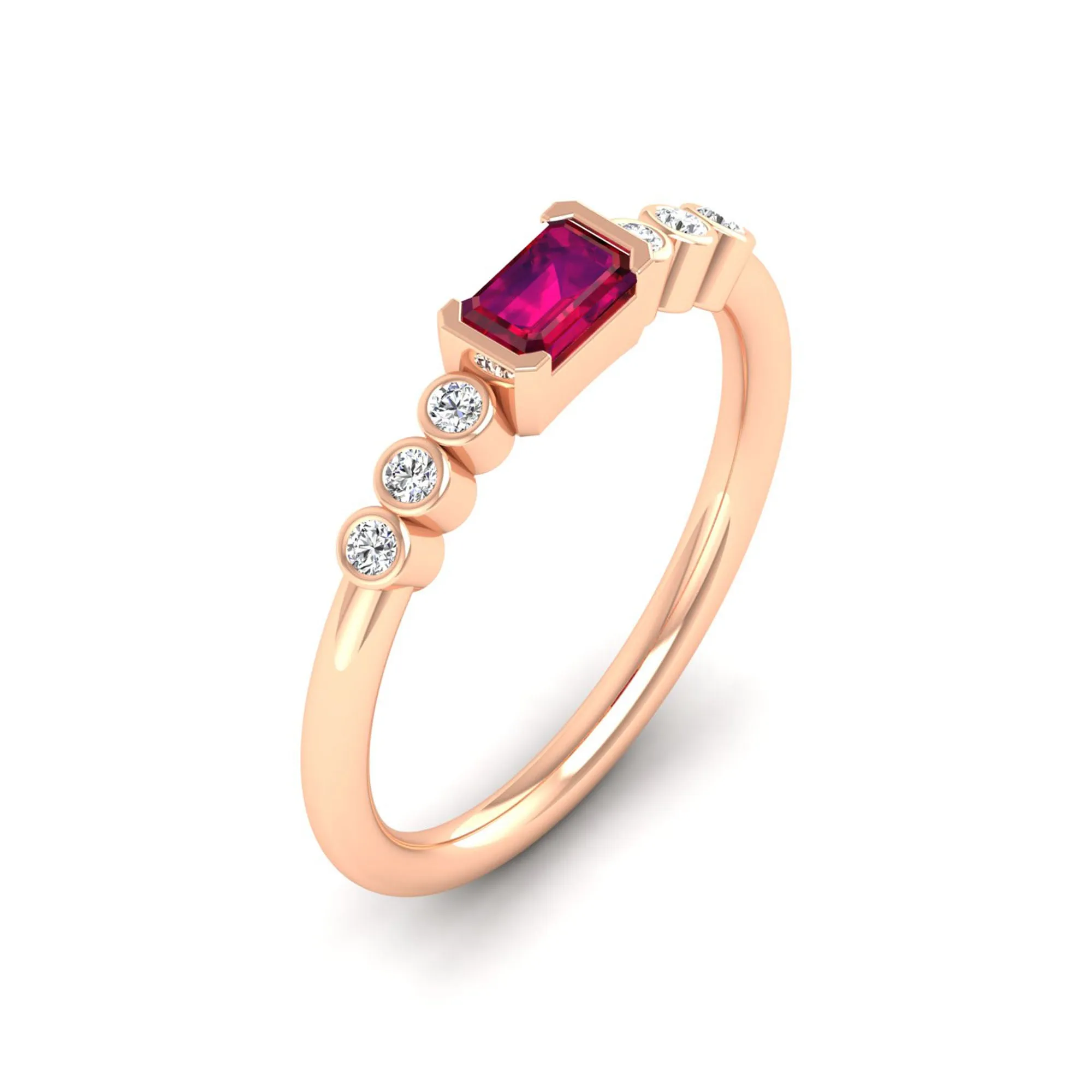 East-West Ruby and Bezel Diamond Ring
