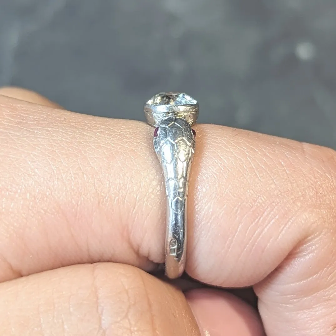 Edwardian French 1.16 CTW Diamond Platinum 18 Karat Yellow Gold Dual Snake Alternative Unisex Engagement Ring
