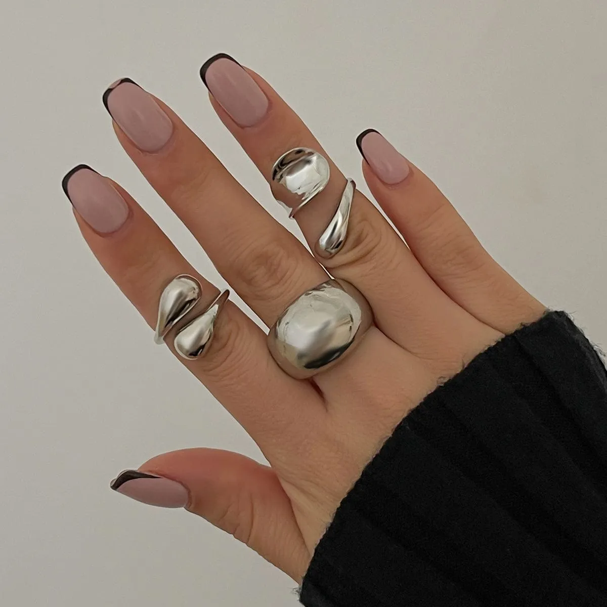Elegant 3pcs Gold Silver Tone Glossy Waterdrop Ring Set