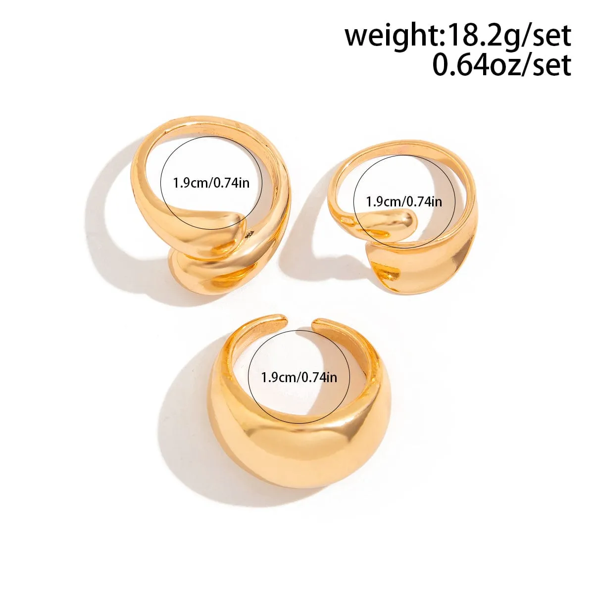 Elegant 3pcs Gold Silver Tone Glossy Waterdrop Ring Set
