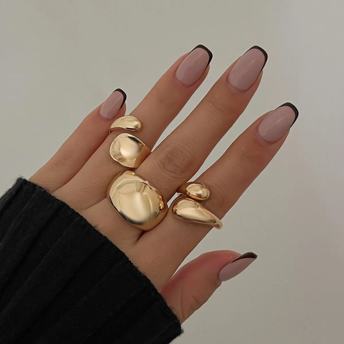 Elegant 3pcs Gold Silver Tone Glossy Waterdrop Ring Set