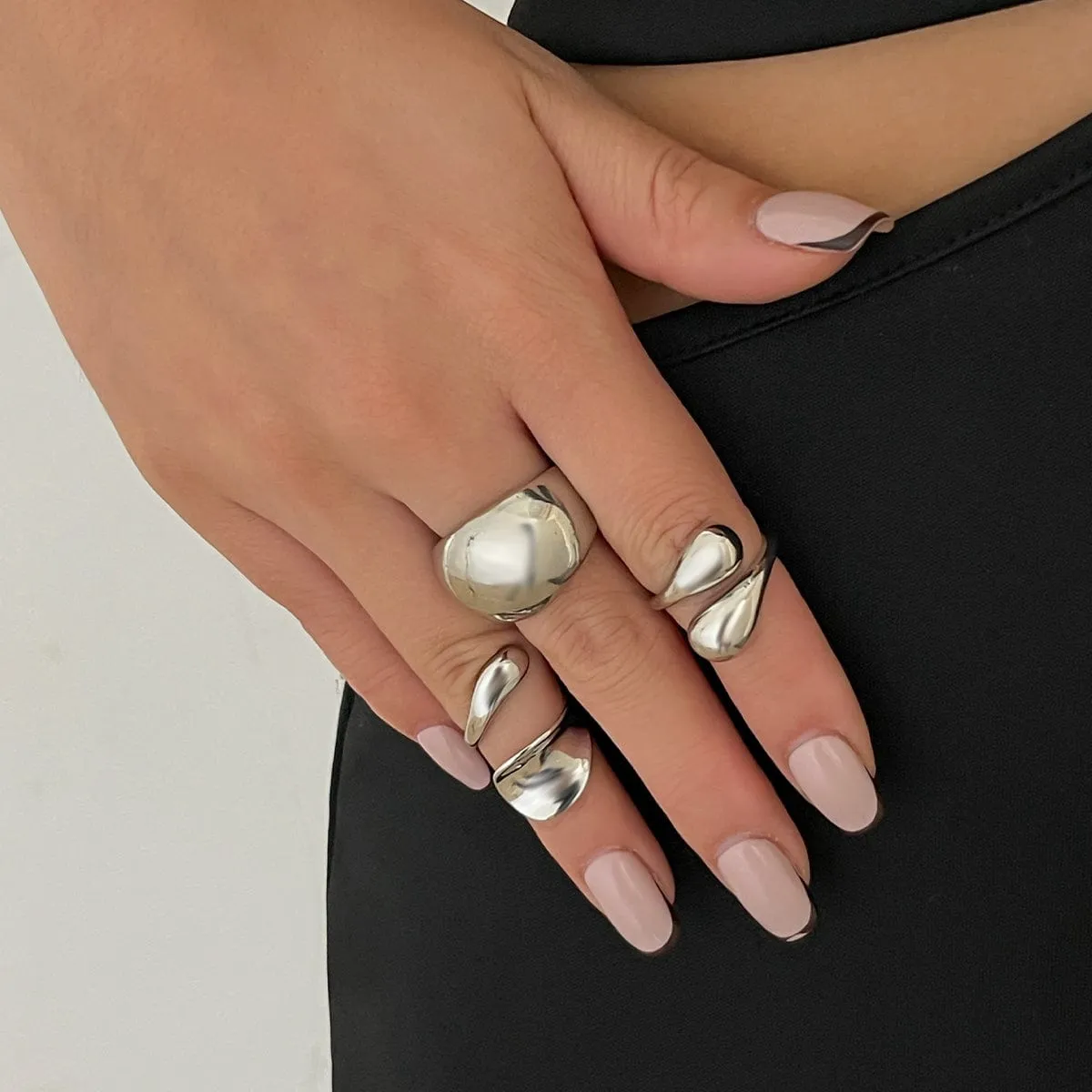 Elegant 3pcs Gold Silver Tone Glossy Waterdrop Ring Set