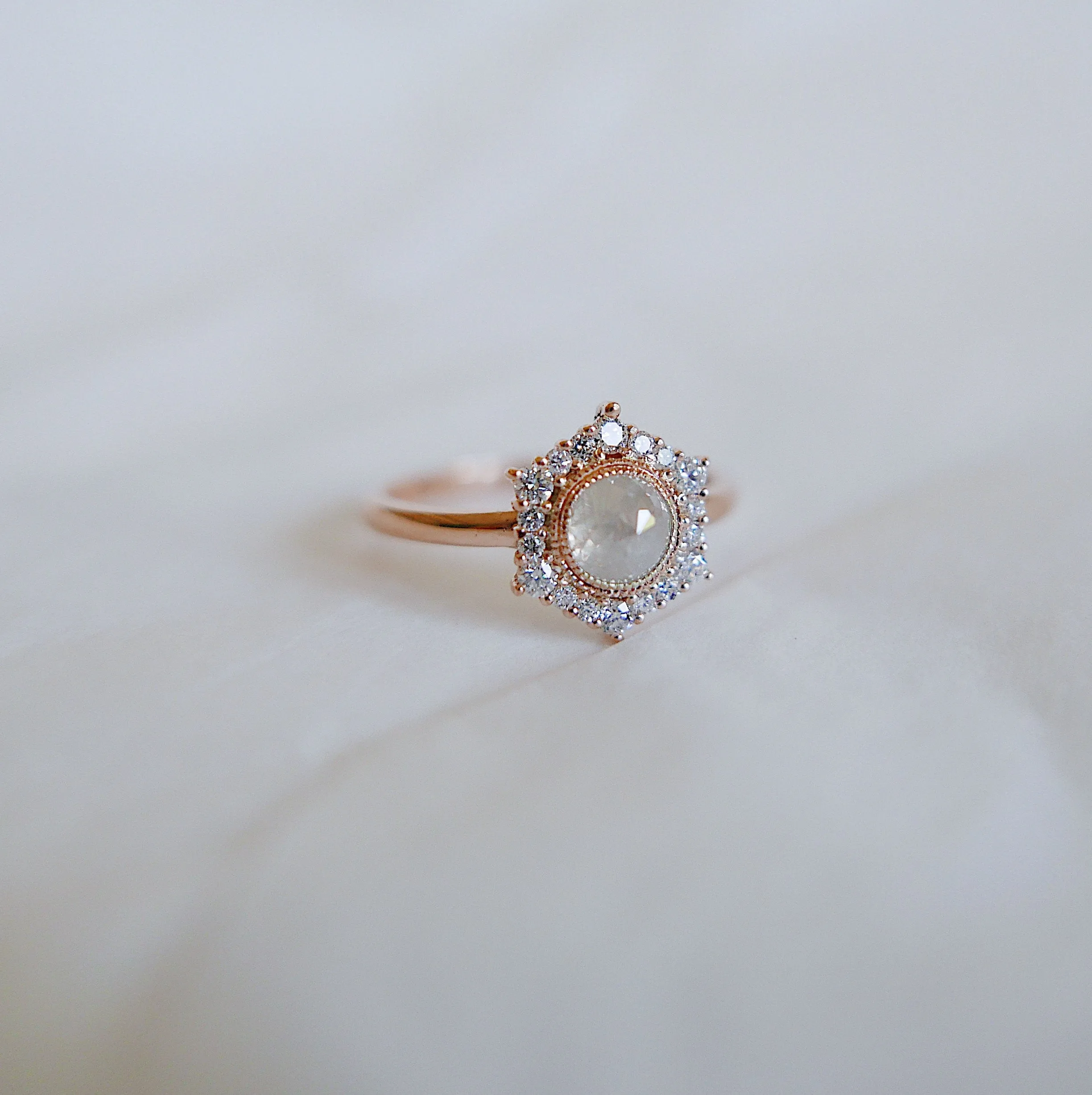 Elise Rustic Hexagon Halo Ring
