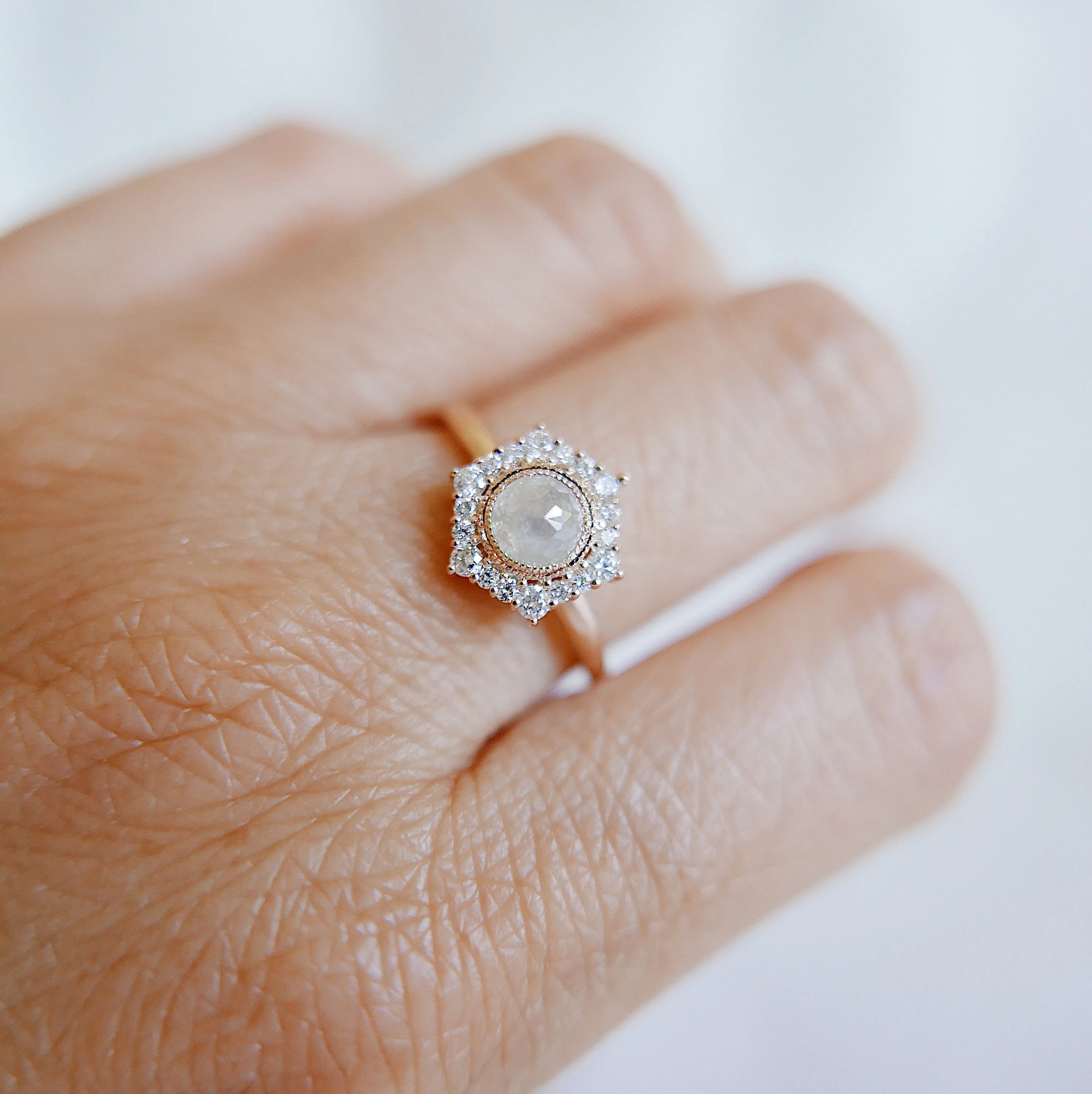 Elise Rustic Hexagon Halo Ring