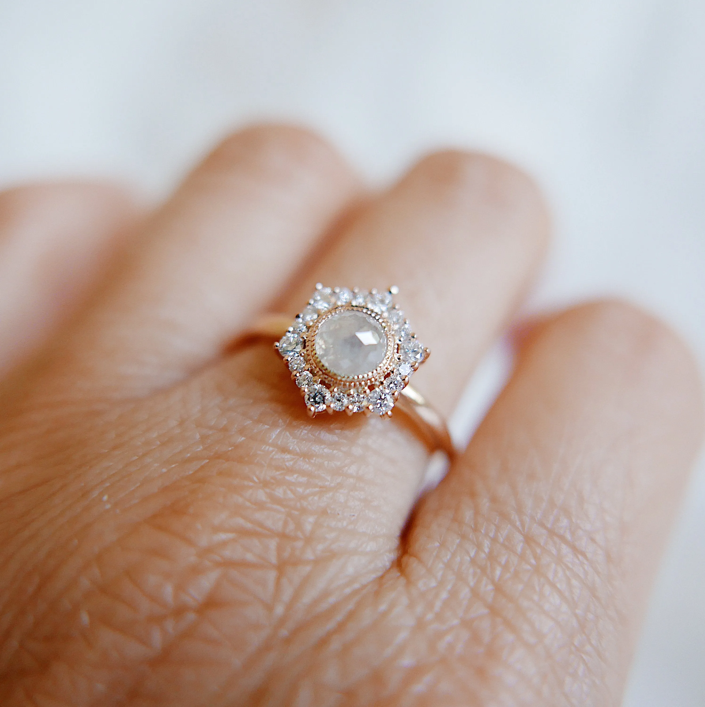 Elise Rustic Hexagon Halo Ring