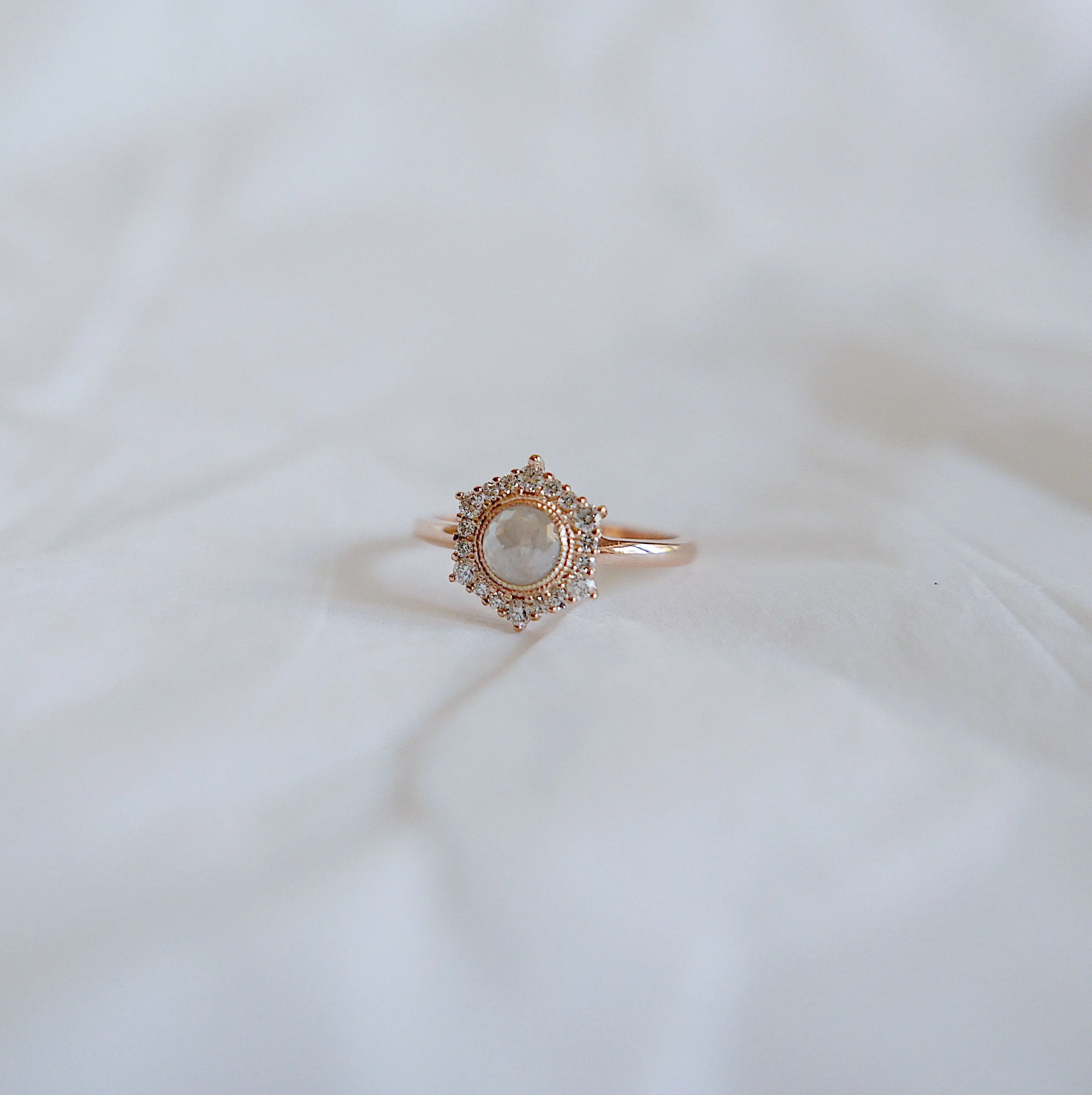 Elise Rustic Hexagon Halo Ring