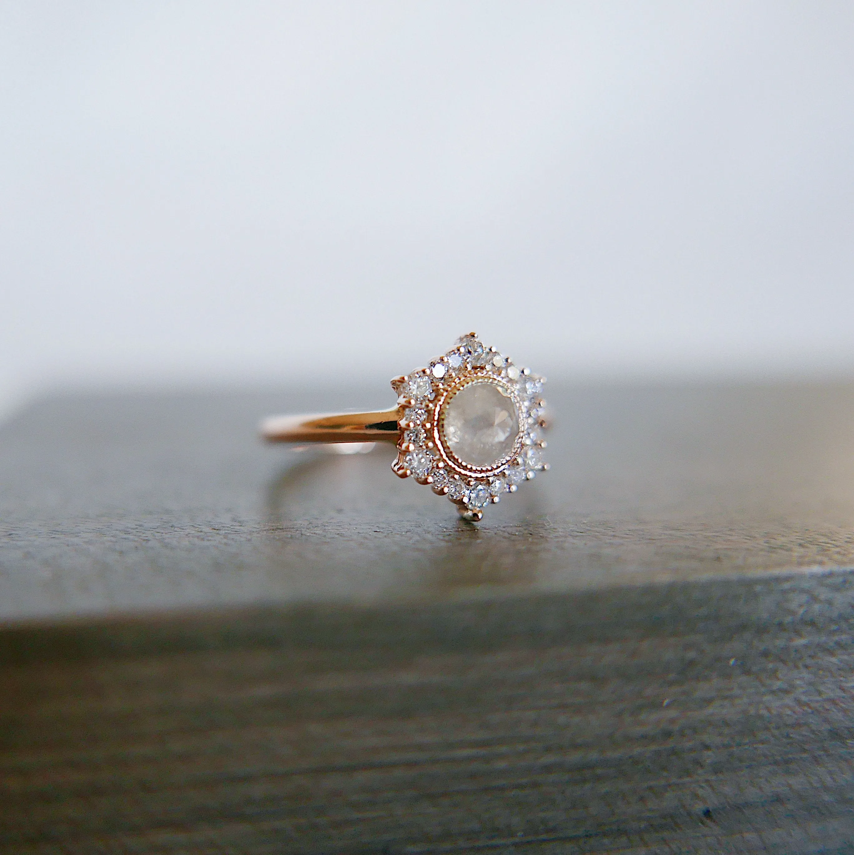 Elise Rustic Hexagon Halo Ring