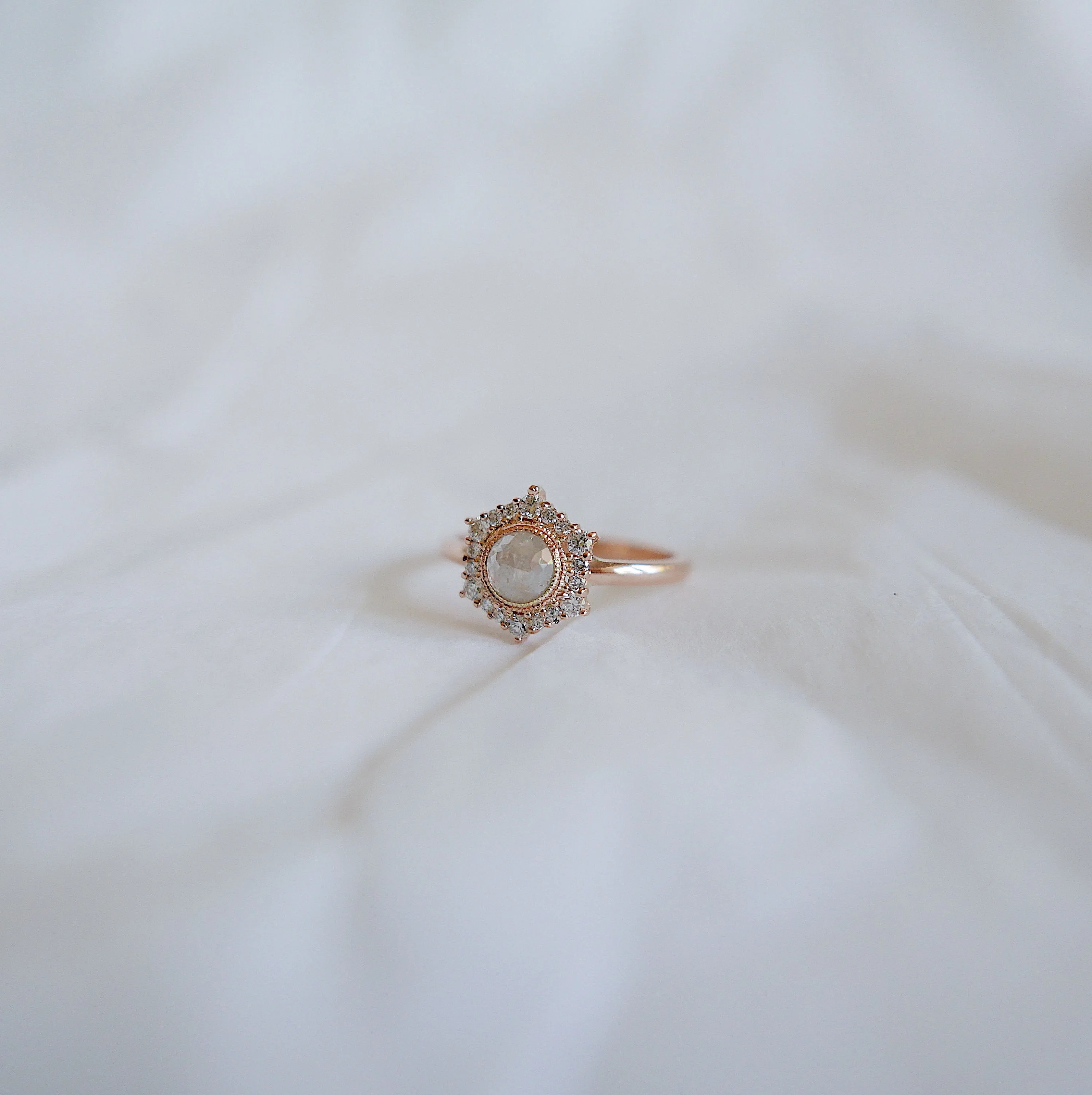 Elise Rustic Hexagon Halo Ring