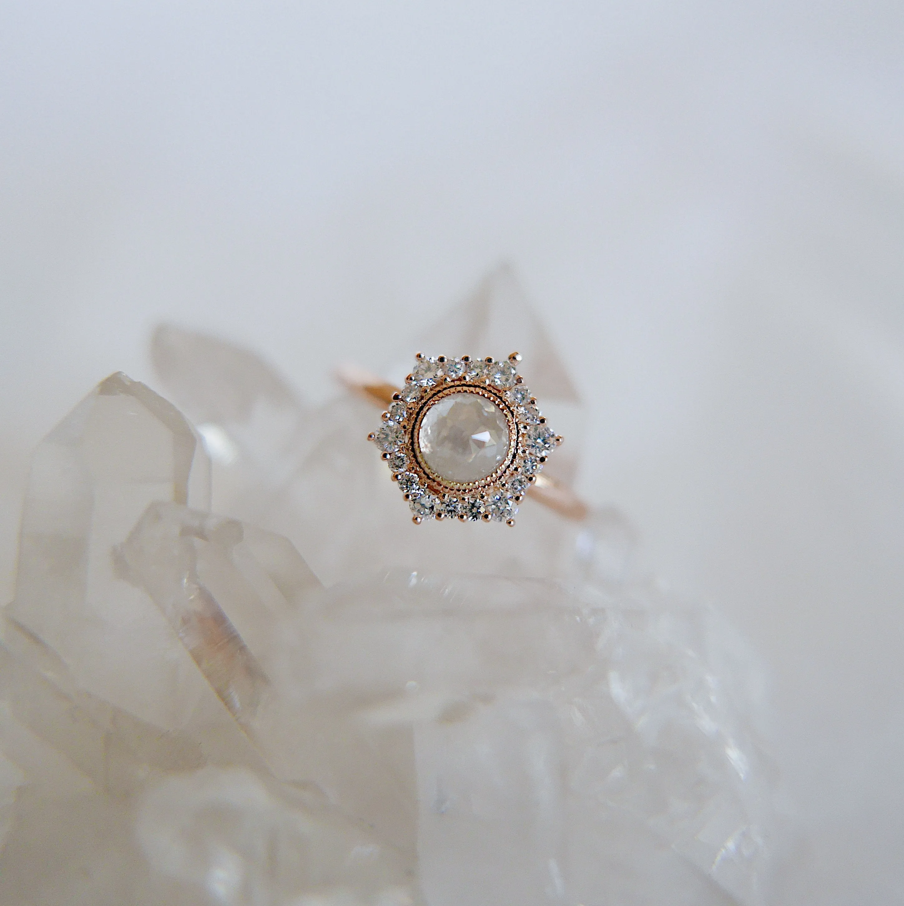 Elise Rustic Hexagon Halo Ring