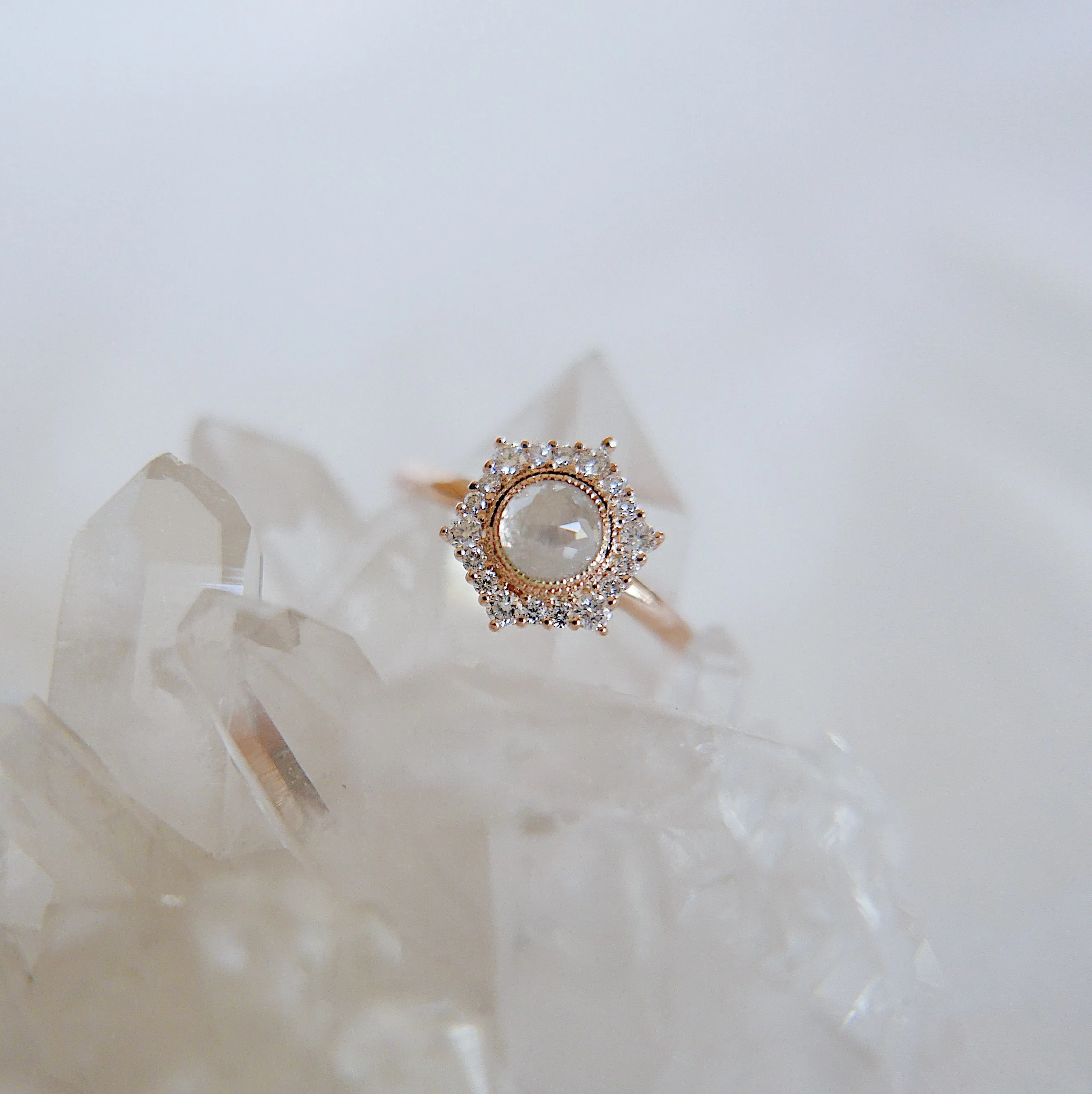 Elise Rustic Hexagon Halo Ring