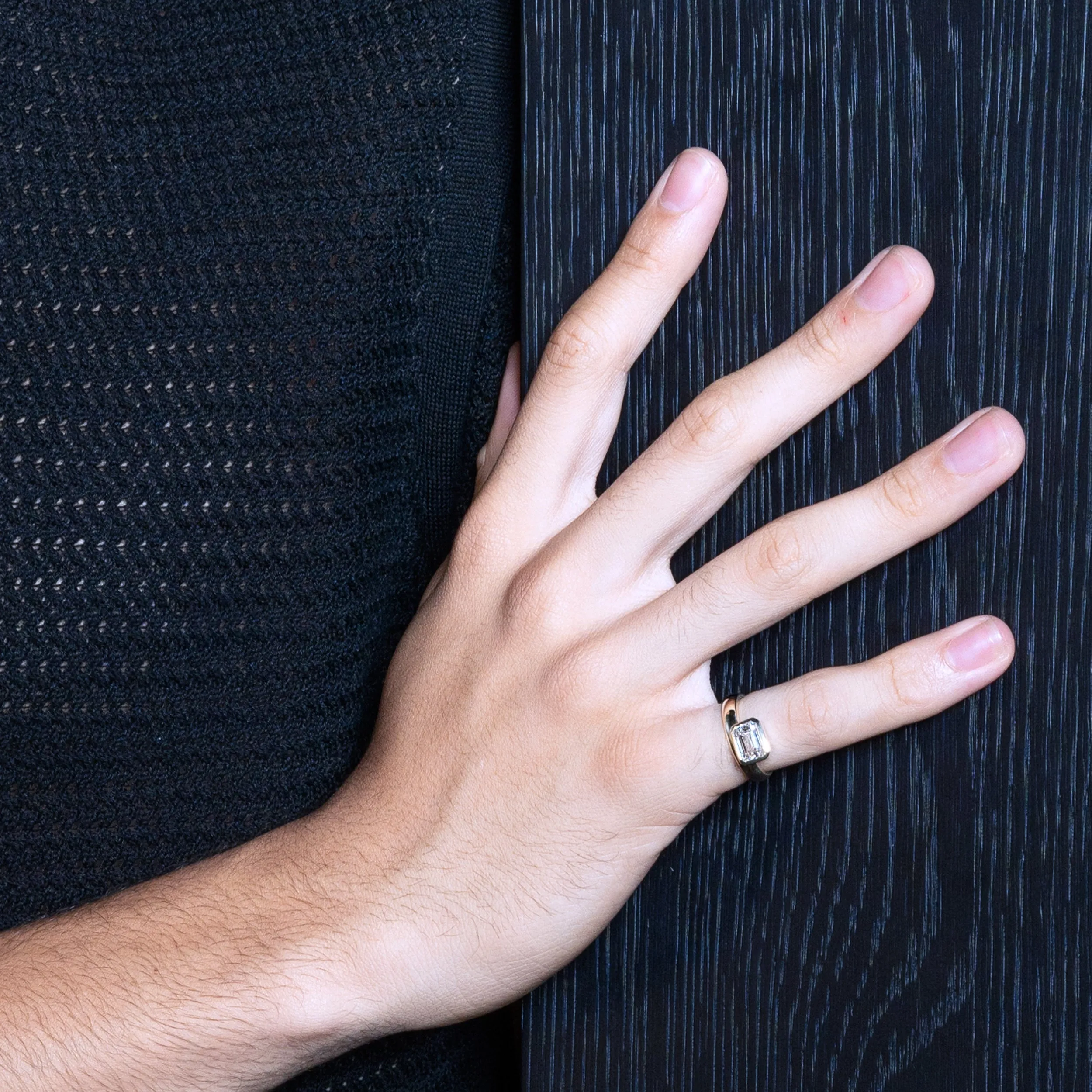 Emerald Wide Side Set Rivet Engagement Ring