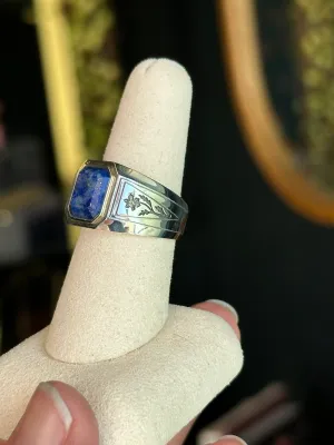 Engraved Lapis Signet Ring