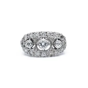 Estate 14KT White Gold And Diamond Art Deco Ring