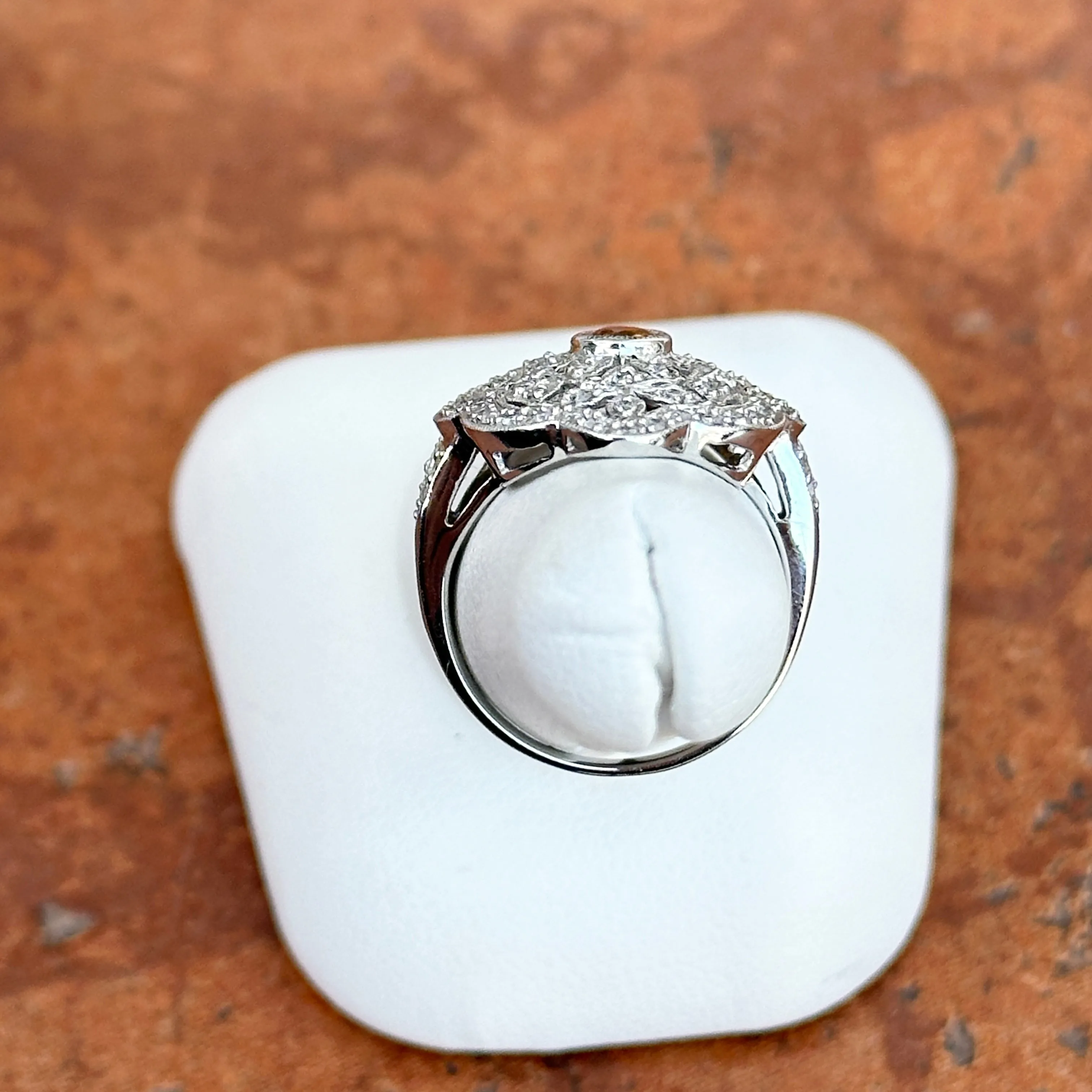 Estate 14KT White Gold Diamond Filigree   Citrine Ring