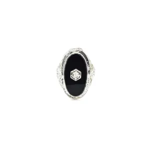 Estate Art Deco 14KT Gold Black Onyx And Diamond Ring