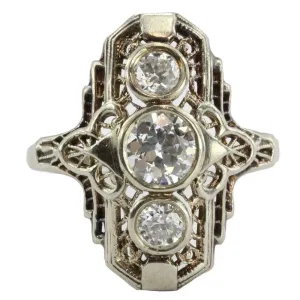 Estate Art Deco Filigree 14k Gold 1.35 carat tw Diamond Engagement Ring