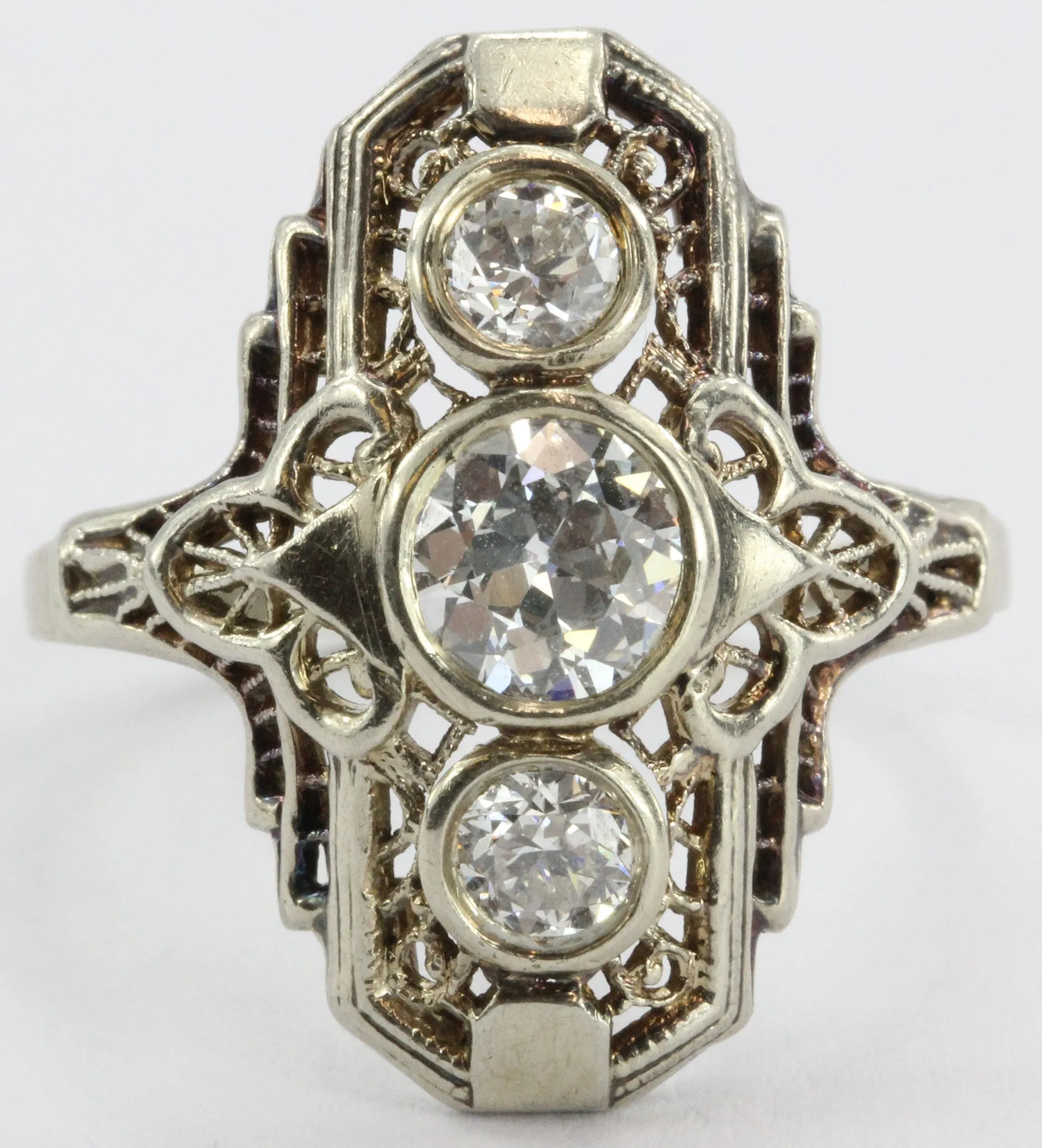 Estate Art Deco Filigree 14k Gold 1.35 carat tw Diamond Engagement Ring