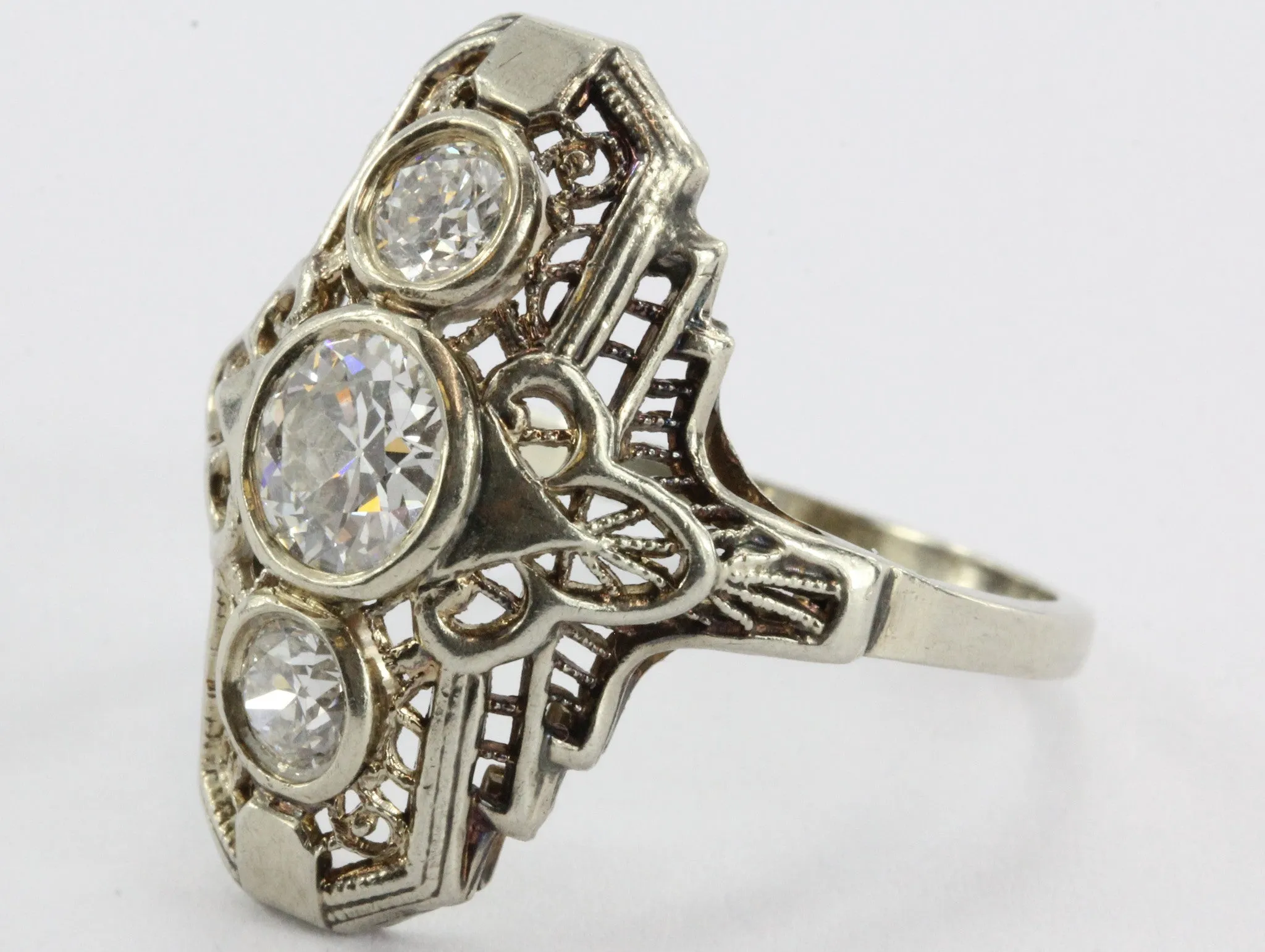 Estate Art Deco Filigree 14k Gold 1.35 carat tw Diamond Engagement Ring