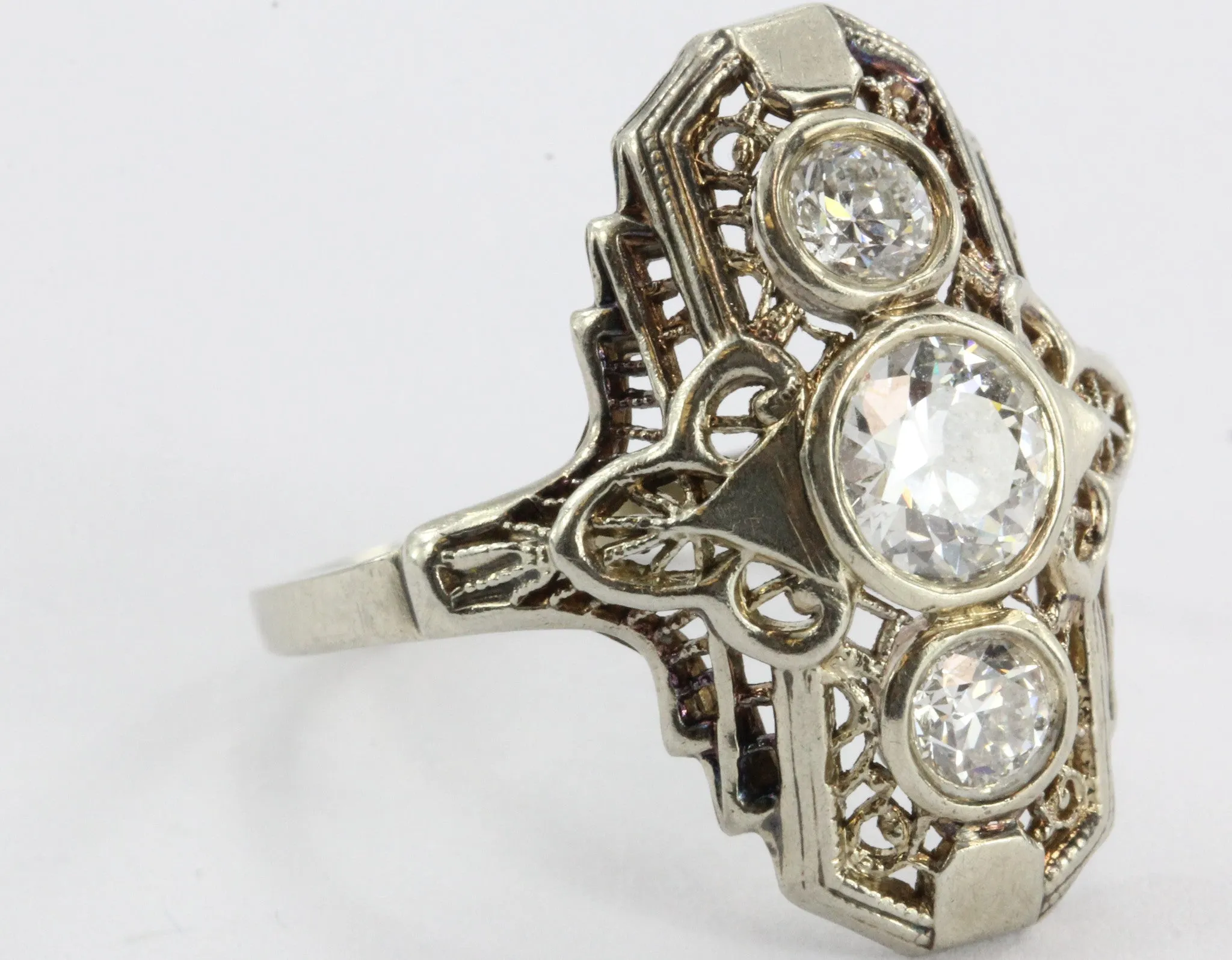 Estate Art Deco Filigree 14k Gold 1.35 carat tw Diamond Engagement Ring