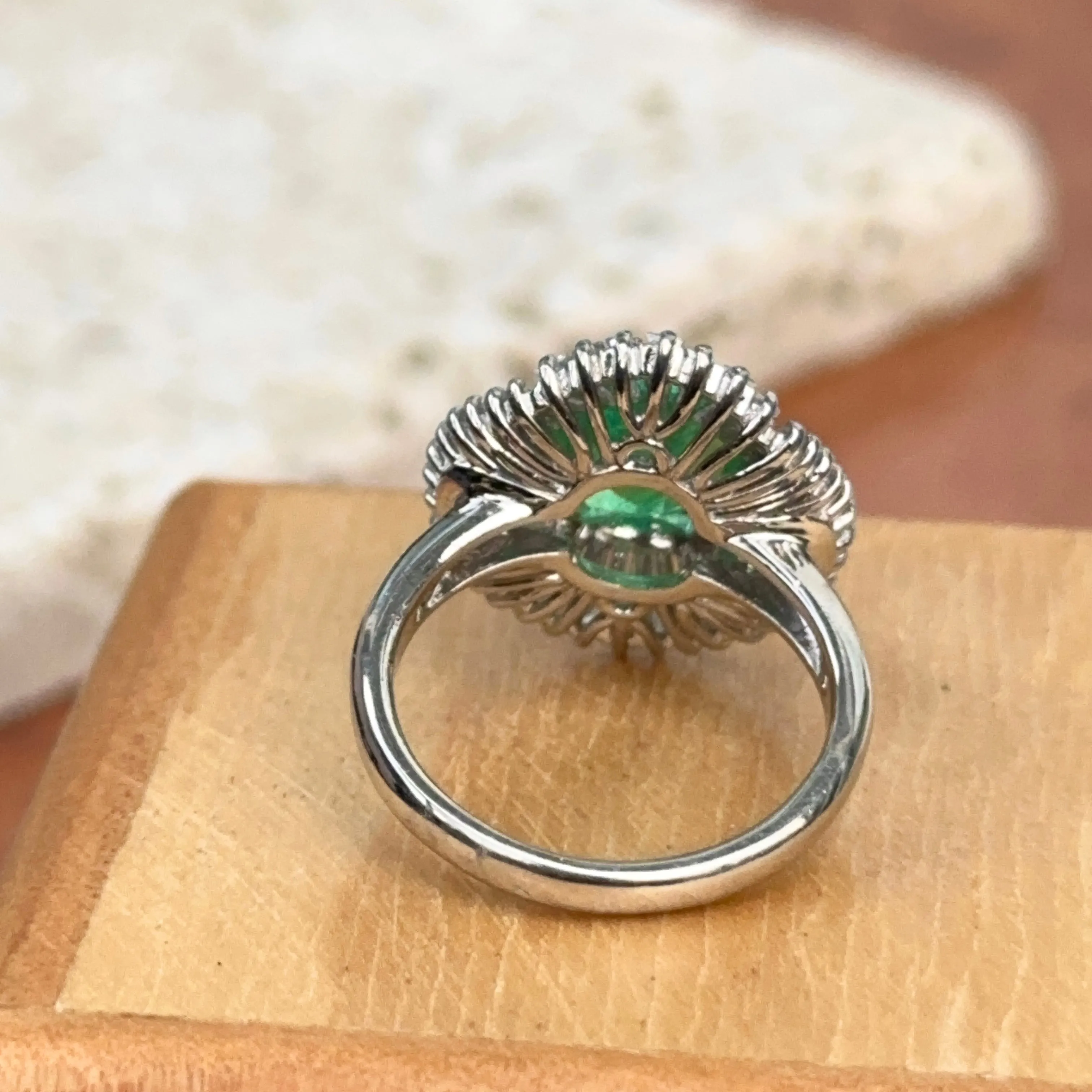 Estate Platinum Emerald-Cut Emerald   Baguette Diamond Ballerina Ring