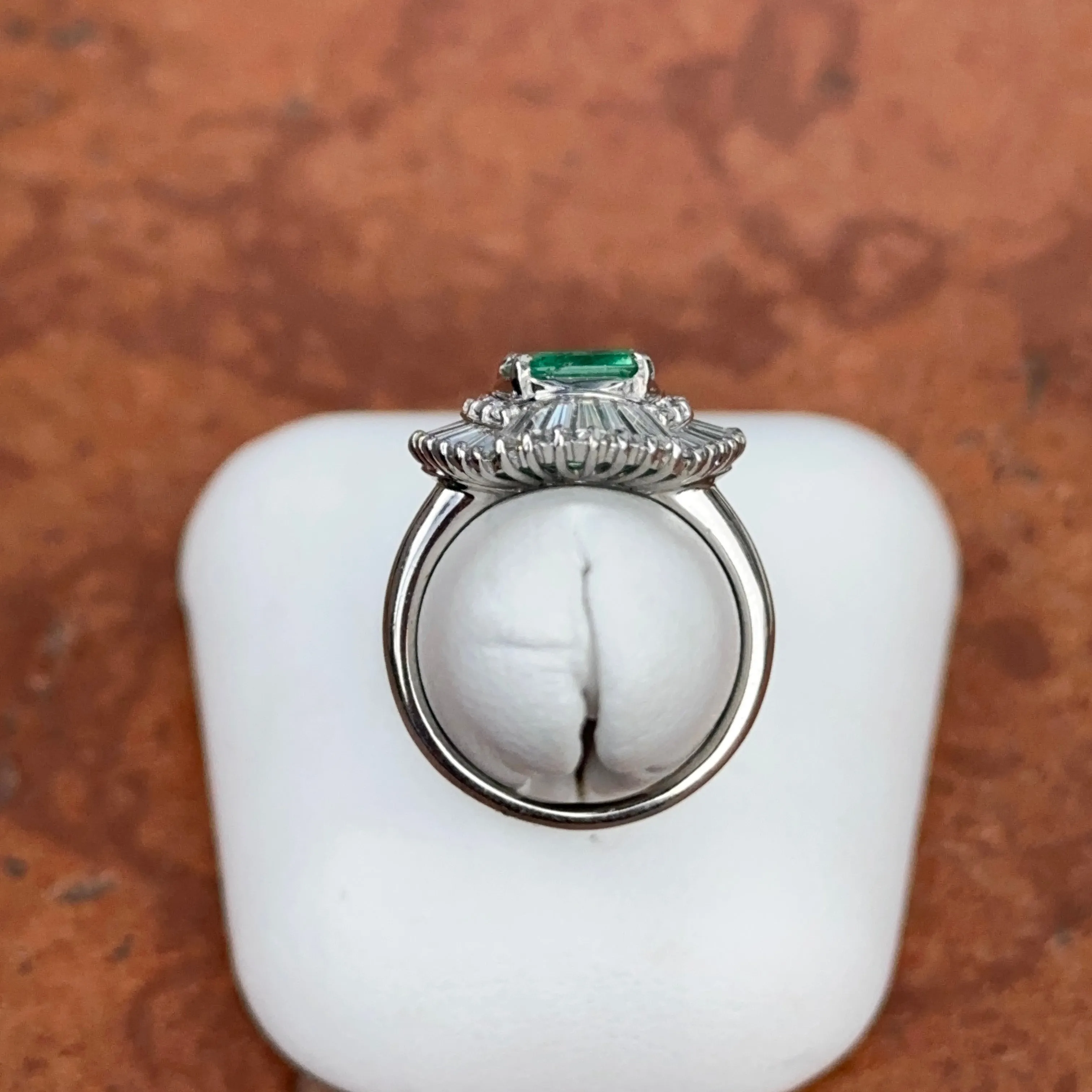 Estate Platinum Emerald-Cut Emerald   Baguette Diamond Ballerina Ring