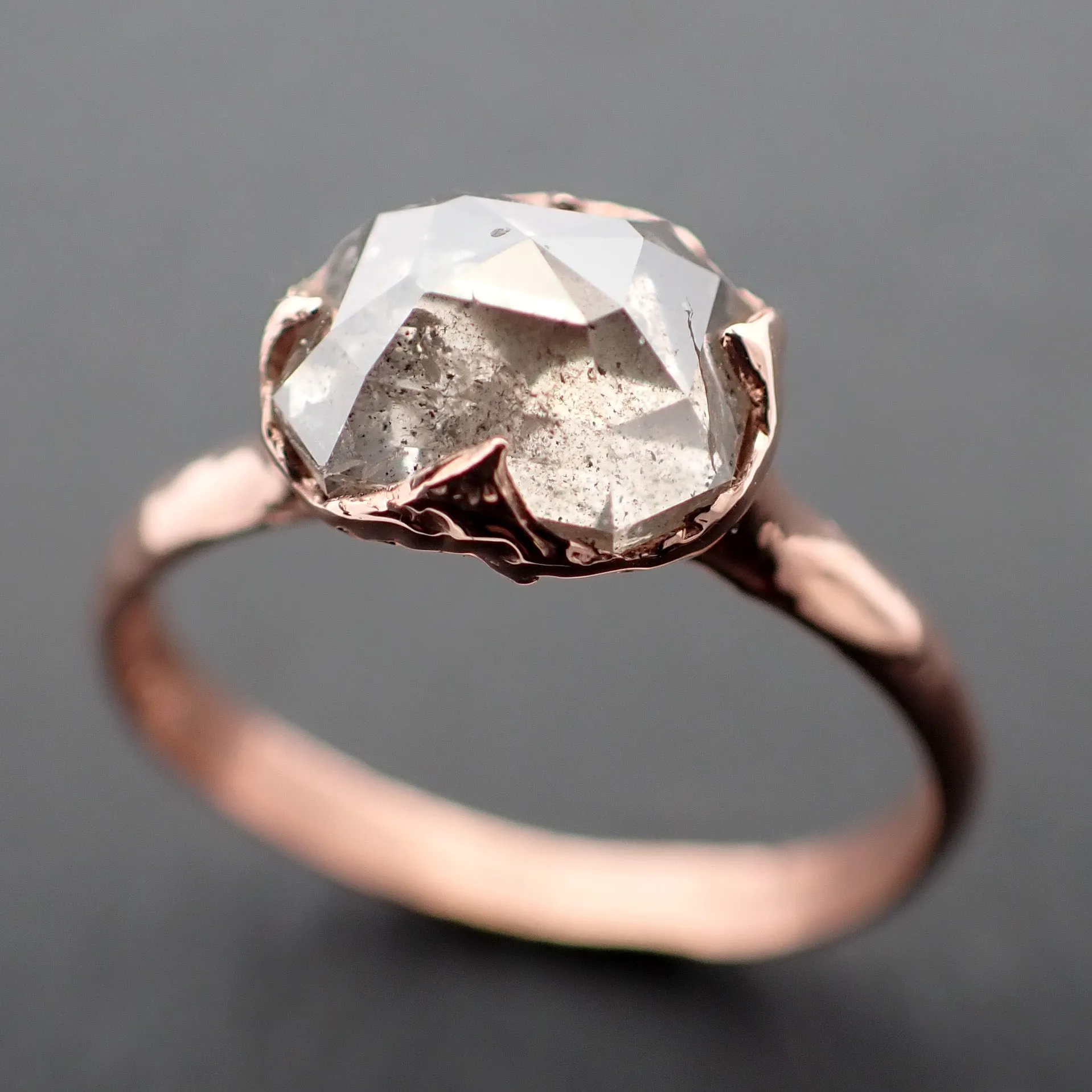 Faceted Fancy cut Champagne and pepper Diamond Solitaire Engagement 14k Rose Gold Wedding Ring byAngeline 1934