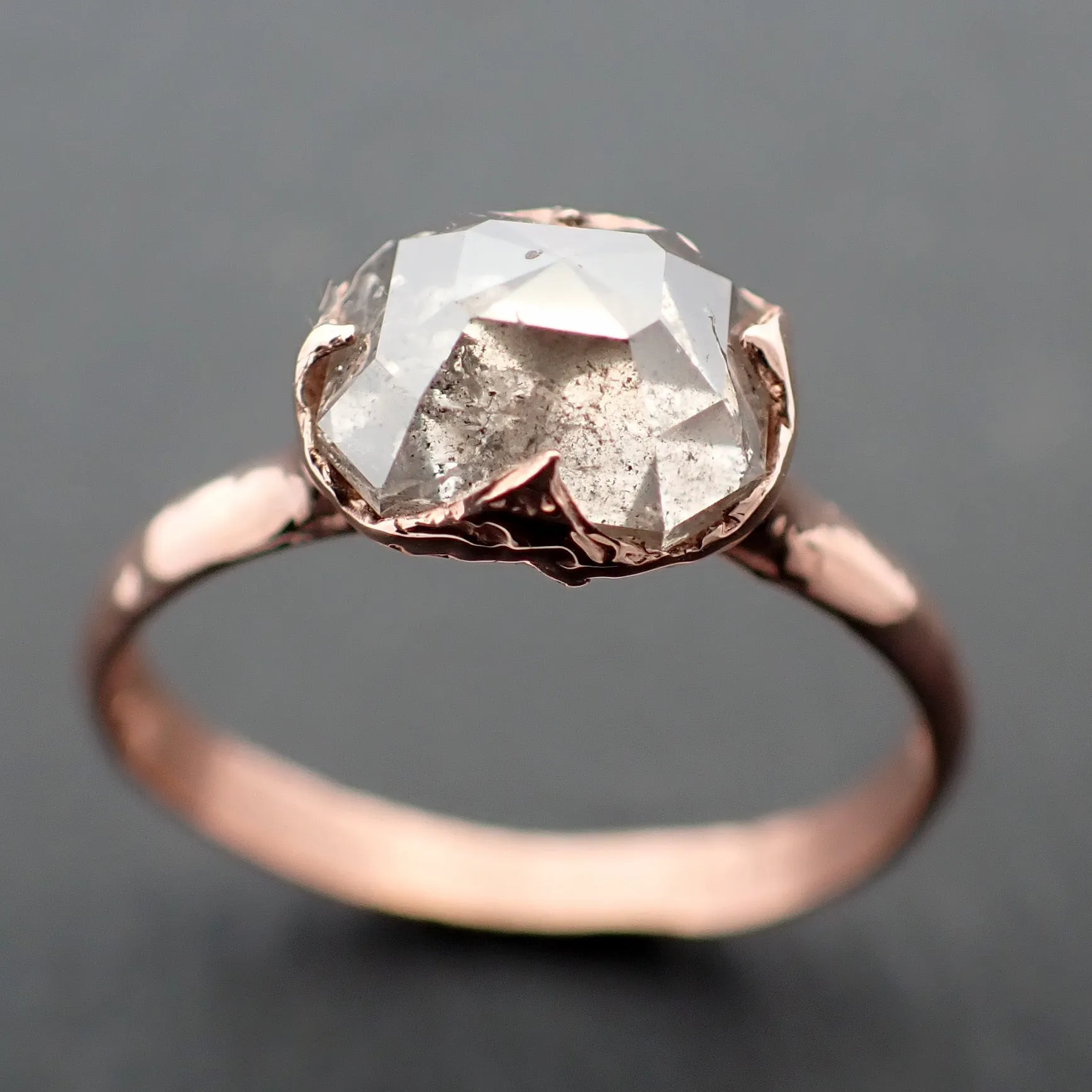 Faceted Fancy cut Champagne and pepper Diamond Solitaire Engagement 14k Rose Gold Wedding Ring byAngeline 1934