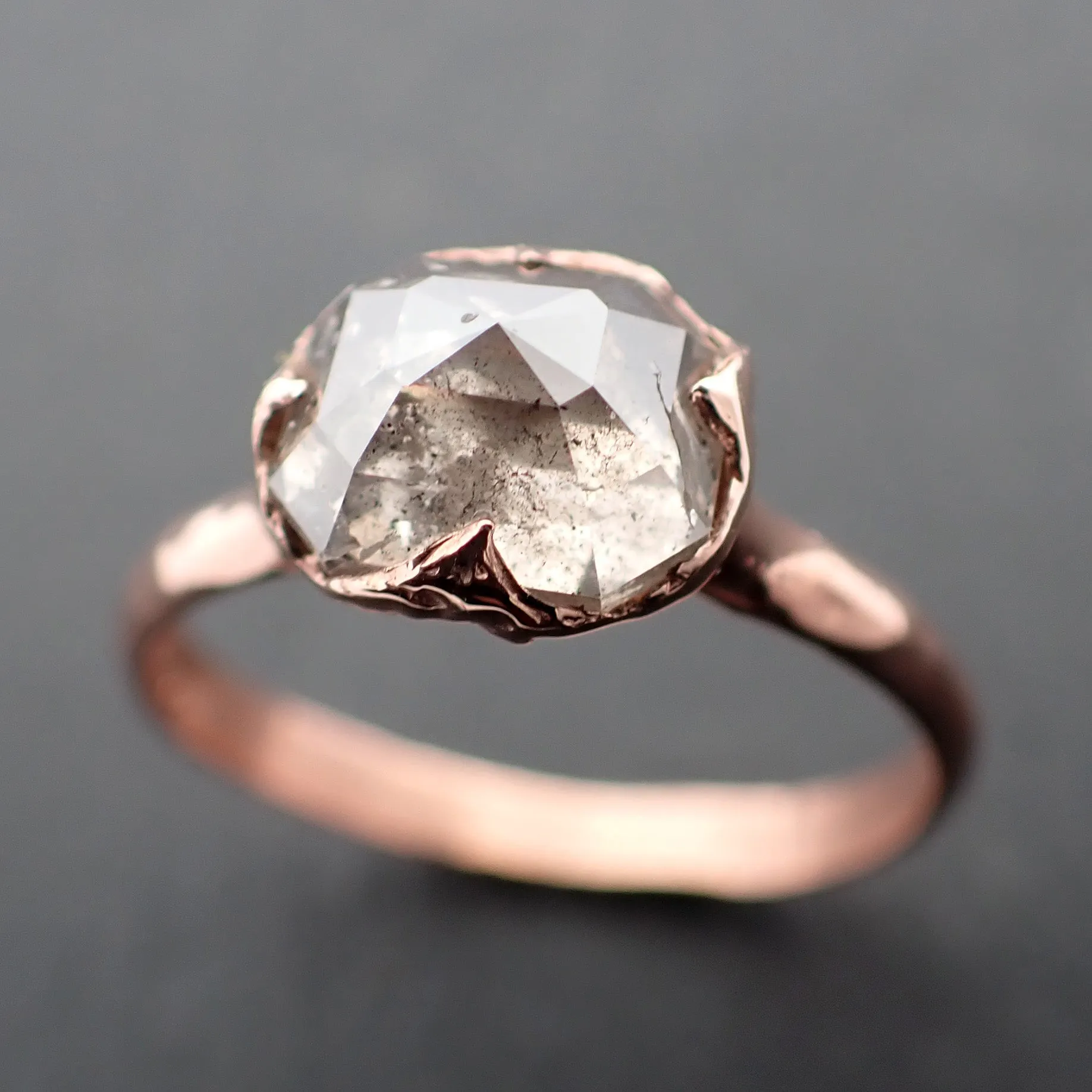 Faceted Fancy cut Champagne and pepper Diamond Solitaire Engagement 14k Rose Gold Wedding Ring byAngeline 1934
