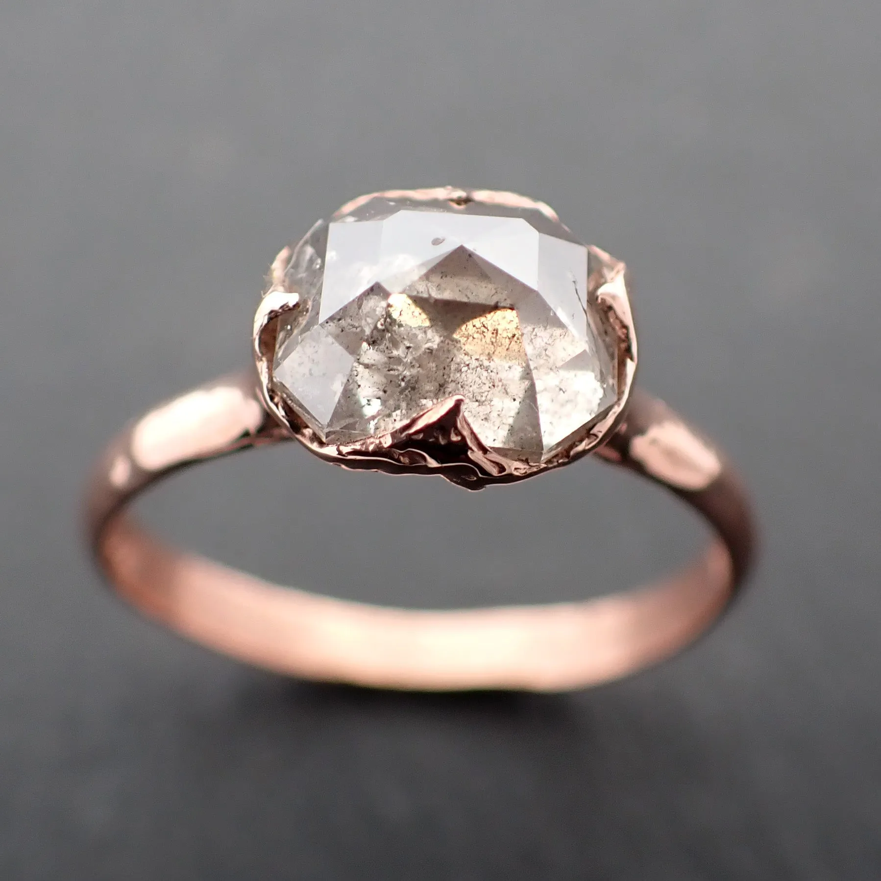 Faceted Fancy cut Champagne and pepper Diamond Solitaire Engagement 14k Rose Gold Wedding Ring byAngeline 1934