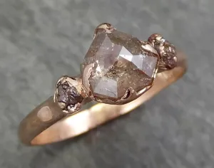 Faceted Fancy cut Champagne Diamond Engagement 14k Rose Gold Multi stone Wedding Ring Rough Diamond Ring byAngeline 0606