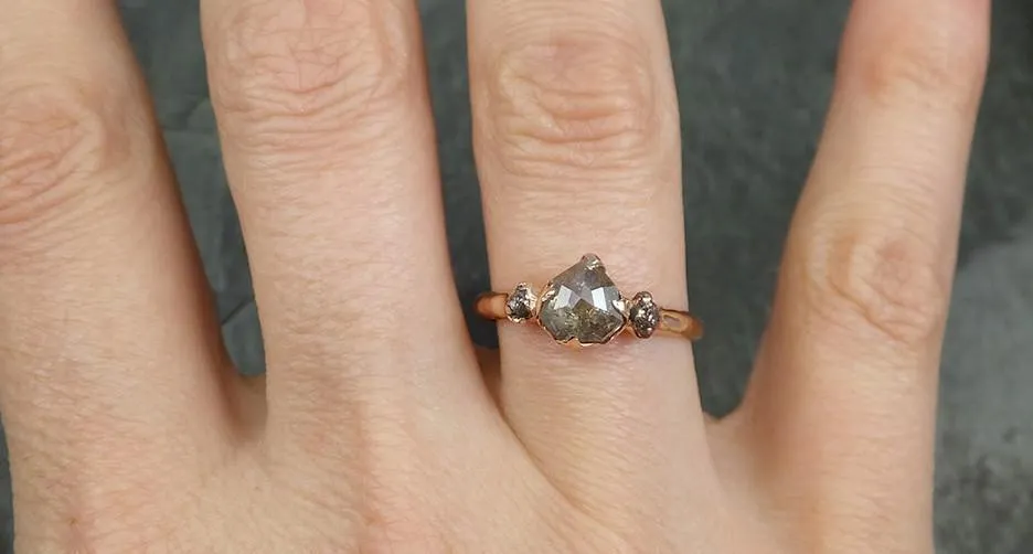 Faceted Fancy cut Champagne Diamond Engagement 14k Rose Gold Multi stone Wedding Ring Rough Diamond Ring byAngeline 0606