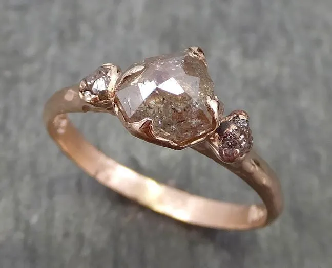 Faceted Fancy cut Champagne Diamond Engagement 14k Rose Gold Multi stone Wedding Ring Rough Diamond Ring byAngeline 0606