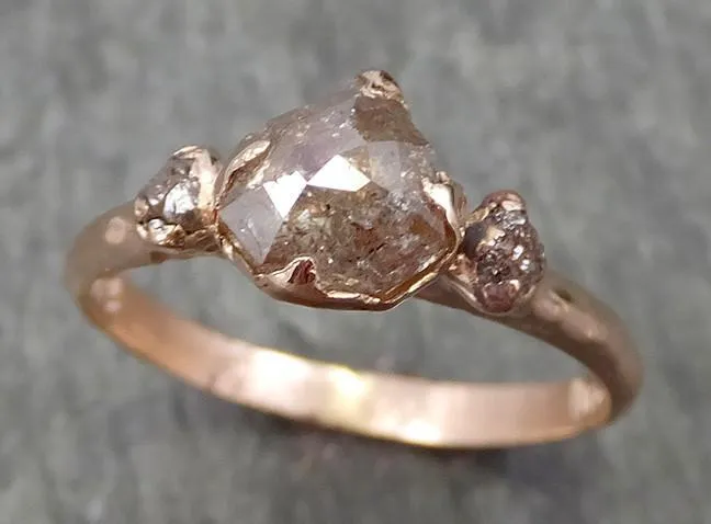 Faceted Fancy cut Champagne Diamond Engagement 14k Rose Gold Multi stone Wedding Ring Rough Diamond Ring byAngeline 0606