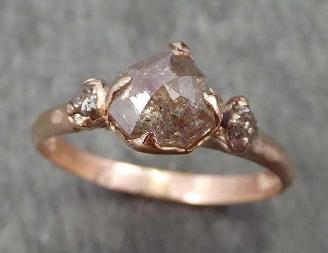 Faceted Fancy cut Champagne Diamond Engagement 14k Rose Gold Multi stone Wedding Ring Rough Diamond Ring byAngeline 0606