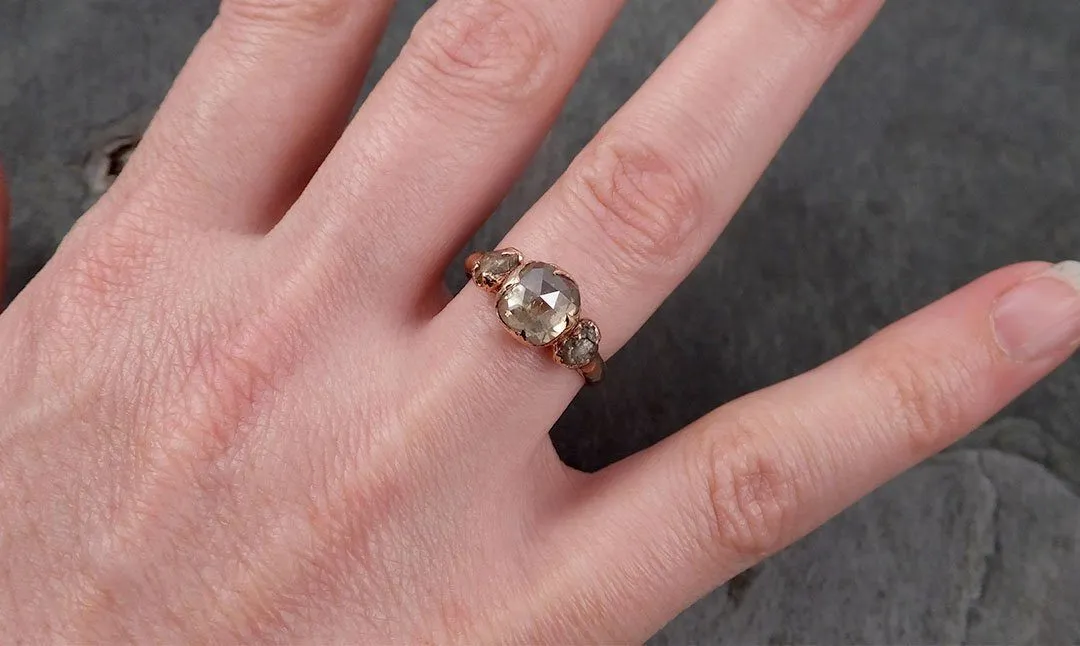 Faceted Fancy cut Champagne Diamond Engagement 14k Rose Gold Multi stone Wedding Ring Rough Diamond Ring byAngeline 1706