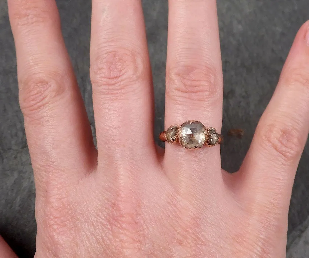 Faceted Fancy cut Champagne Diamond Engagement 14k Rose Gold Multi stone Wedding Ring Rough Diamond Ring byAngeline 1706