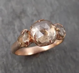 Faceted Fancy cut Champagne Diamond Engagement 14k Rose Gold Multi stone Wedding Ring Rough Diamond Ring byAngeline 1706