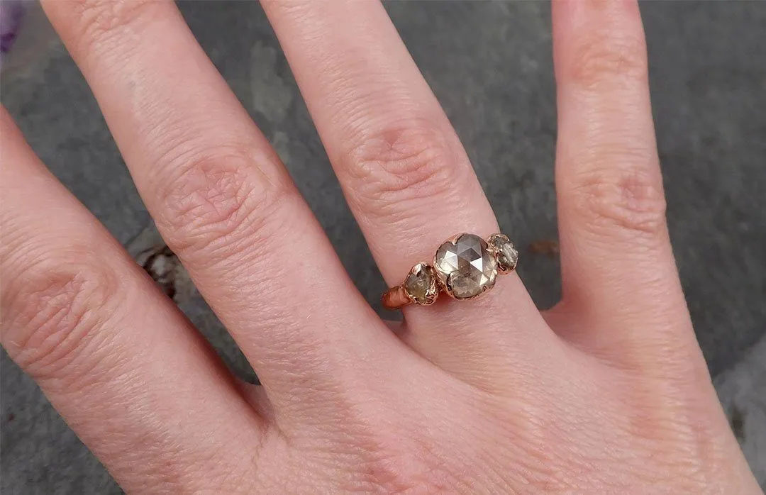Faceted Fancy cut Champagne Diamond Engagement 14k Rose Gold Multi stone Wedding Ring Rough Diamond Ring byAngeline 1706