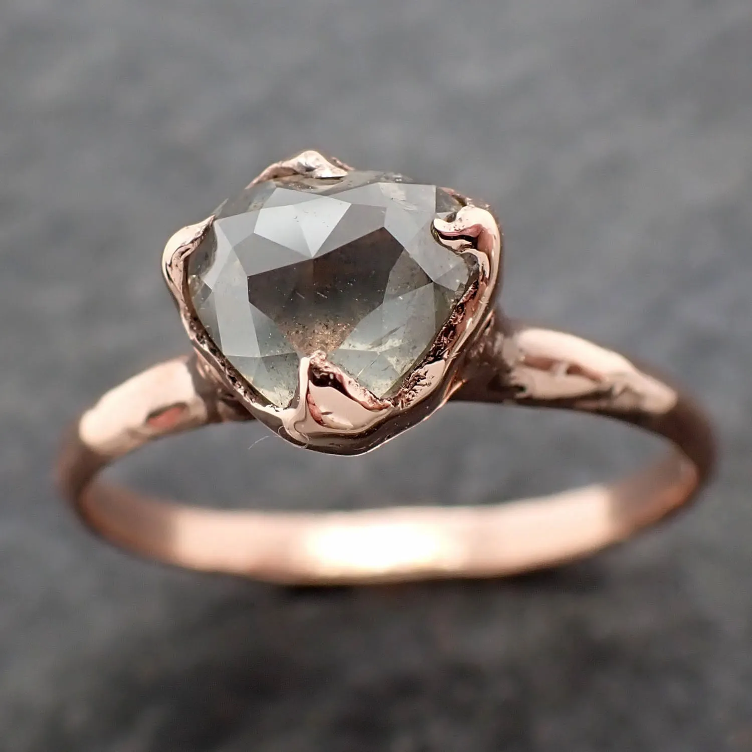Faceted Fancy cut gray Diamond Solitaire Engagement 14k Rose Gold Wedding Ring byAngeline 2583