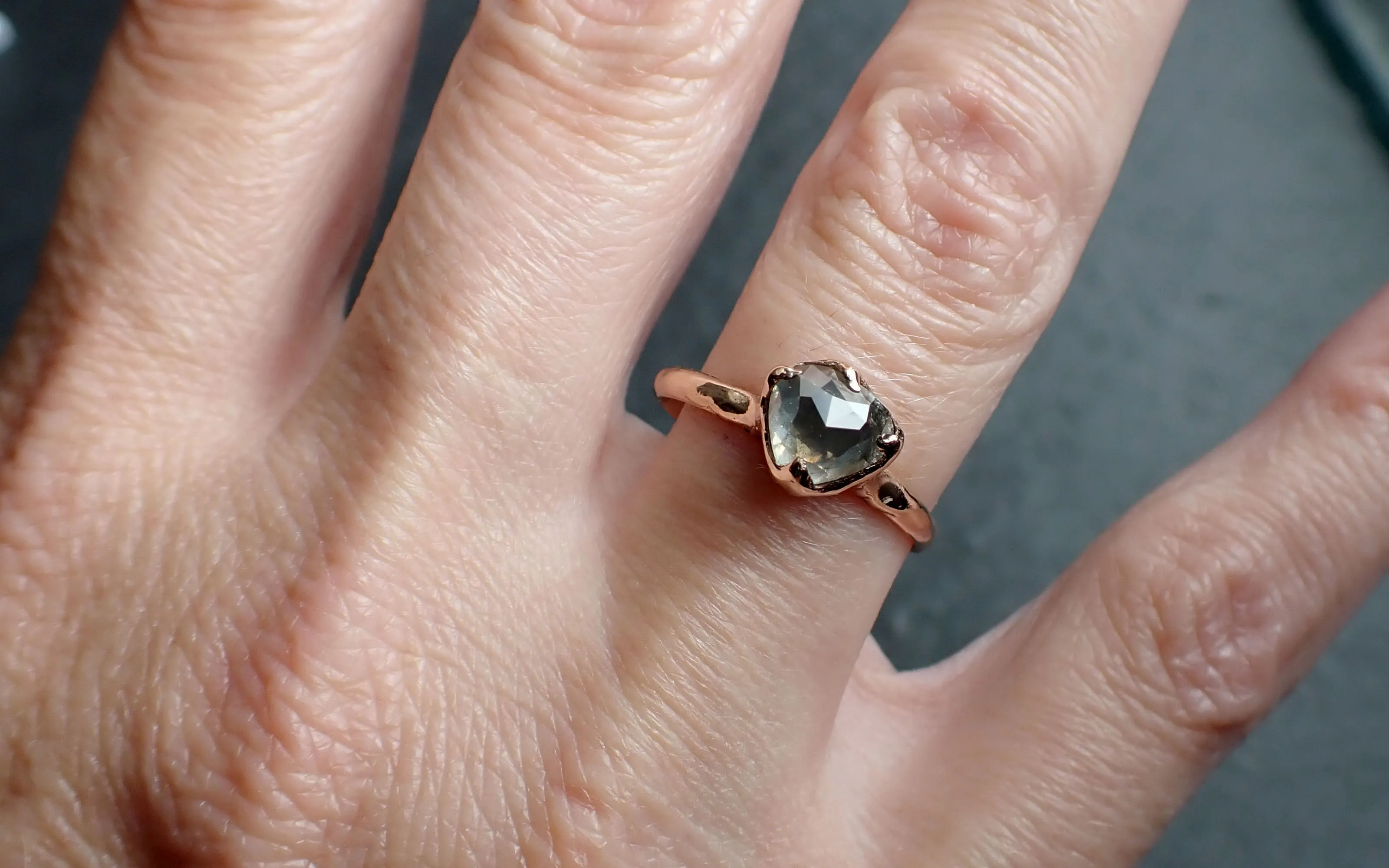 Faceted Fancy cut gray Diamond Solitaire Engagement 14k Rose Gold Wedding Ring byAngeline 2583