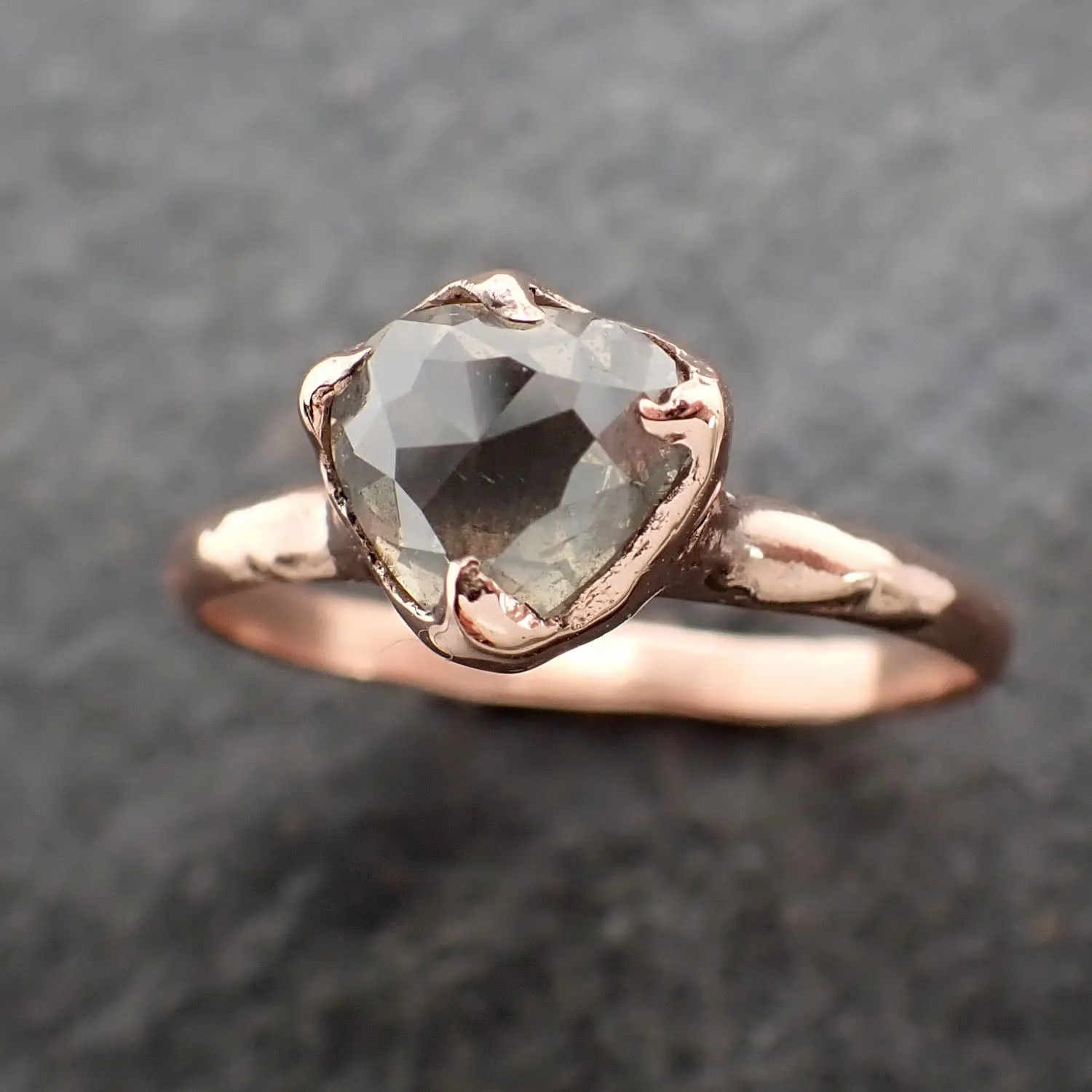 Faceted Fancy cut gray Diamond Solitaire Engagement 14k Rose Gold Wedding Ring byAngeline 2583