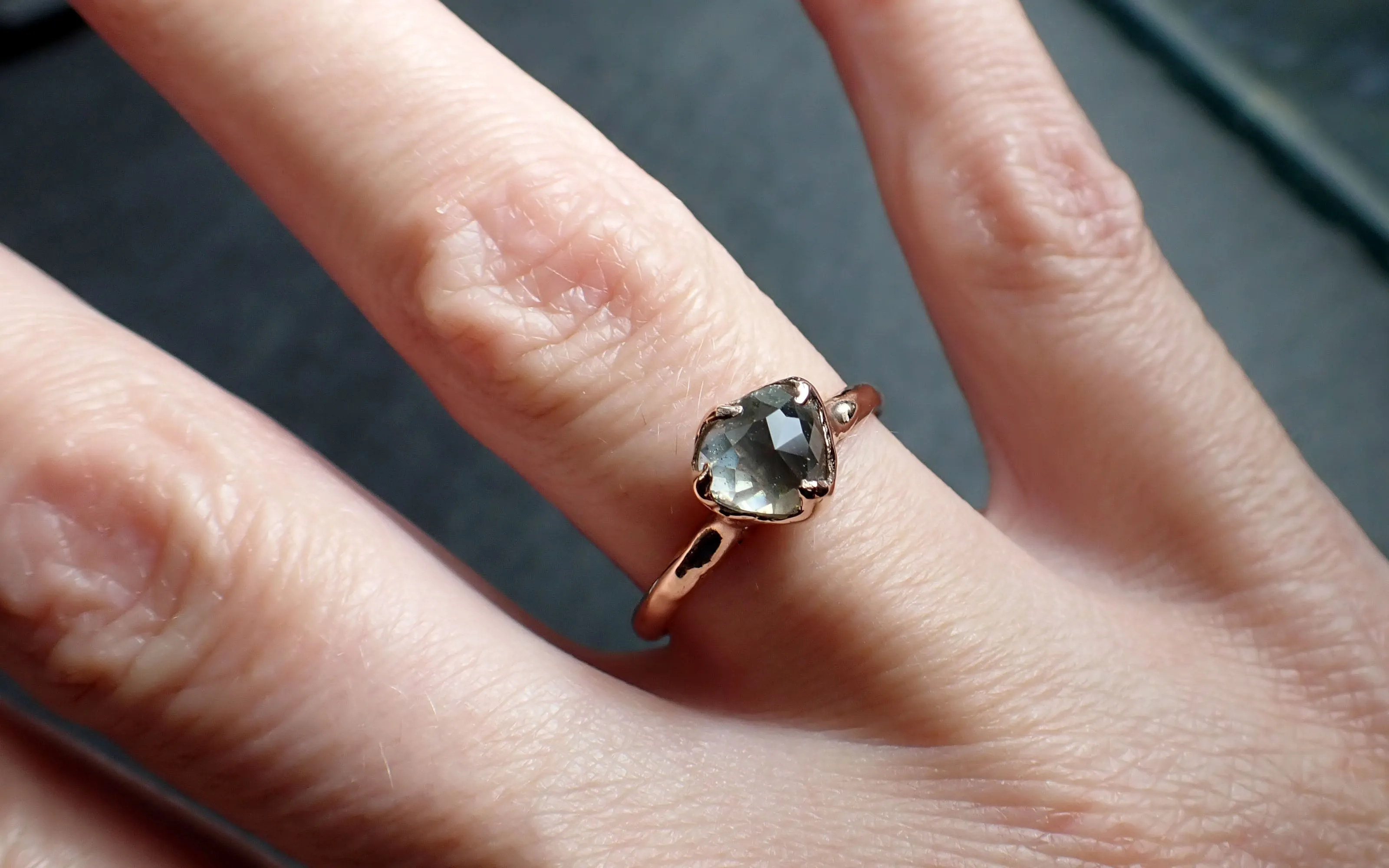 Faceted Fancy cut gray Diamond Solitaire Engagement 14k Rose Gold Wedding Ring byAngeline 2583