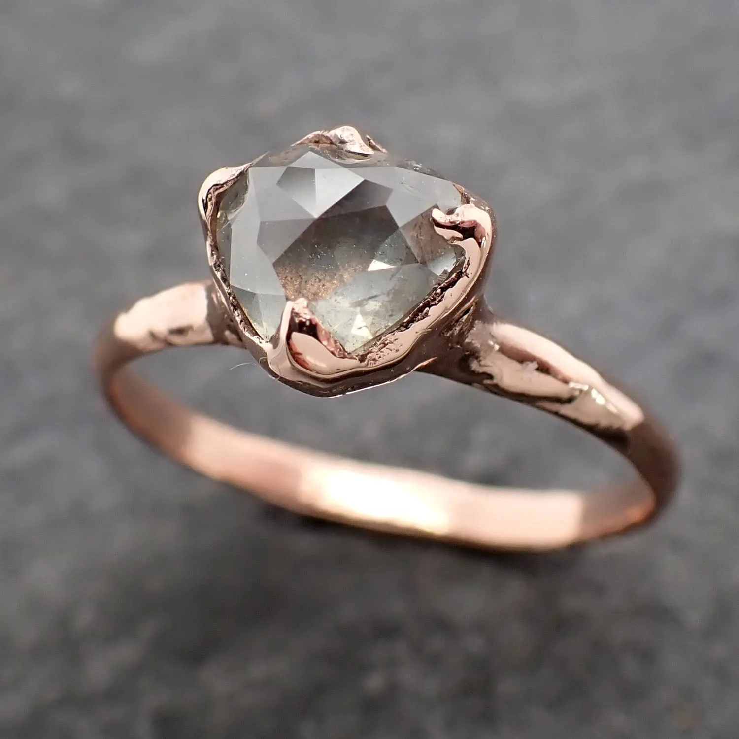 Faceted Fancy cut gray Diamond Solitaire Engagement 14k Rose Gold Wedding Ring byAngeline 2583