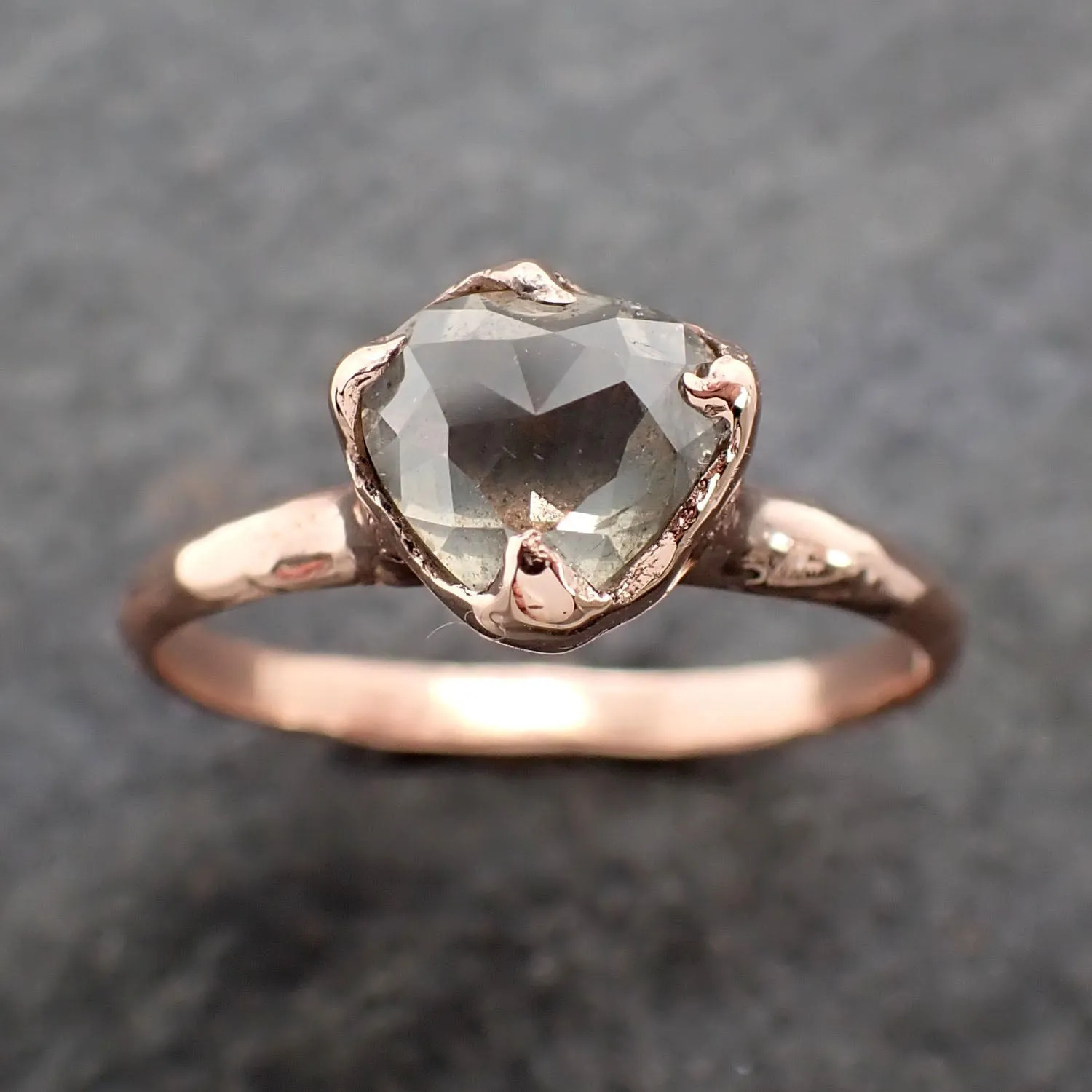 Faceted Fancy cut gray Diamond Solitaire Engagement 14k Rose Gold Wedding Ring byAngeline 2583